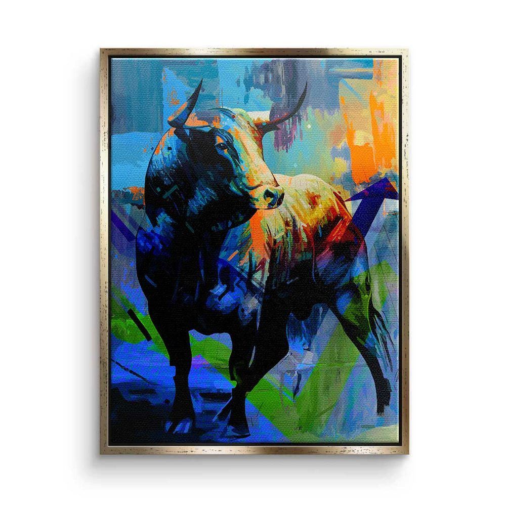 Bull - Premium - - Leinwandbild Leinwandbild, schwarzer Trading Motivation Rahmen DOTCOMCANVAS® Colorful