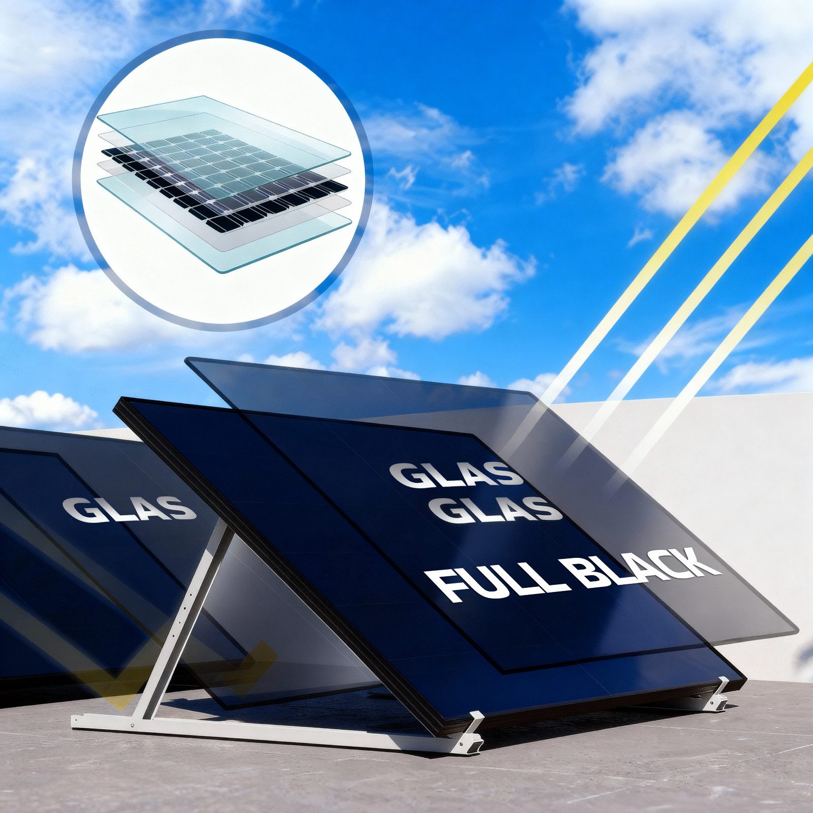 SUNNIVA Balkonkraftwerk 920W BIFAZIAL FULLBLACK komplett Steckdose, (DEYE 800W Wechselrichter, PV Solaranlage, 2x 460W Glas-Glas Solarmodule, inkl. 5m Kabel, Bluetooth WIFI, Komplettset)