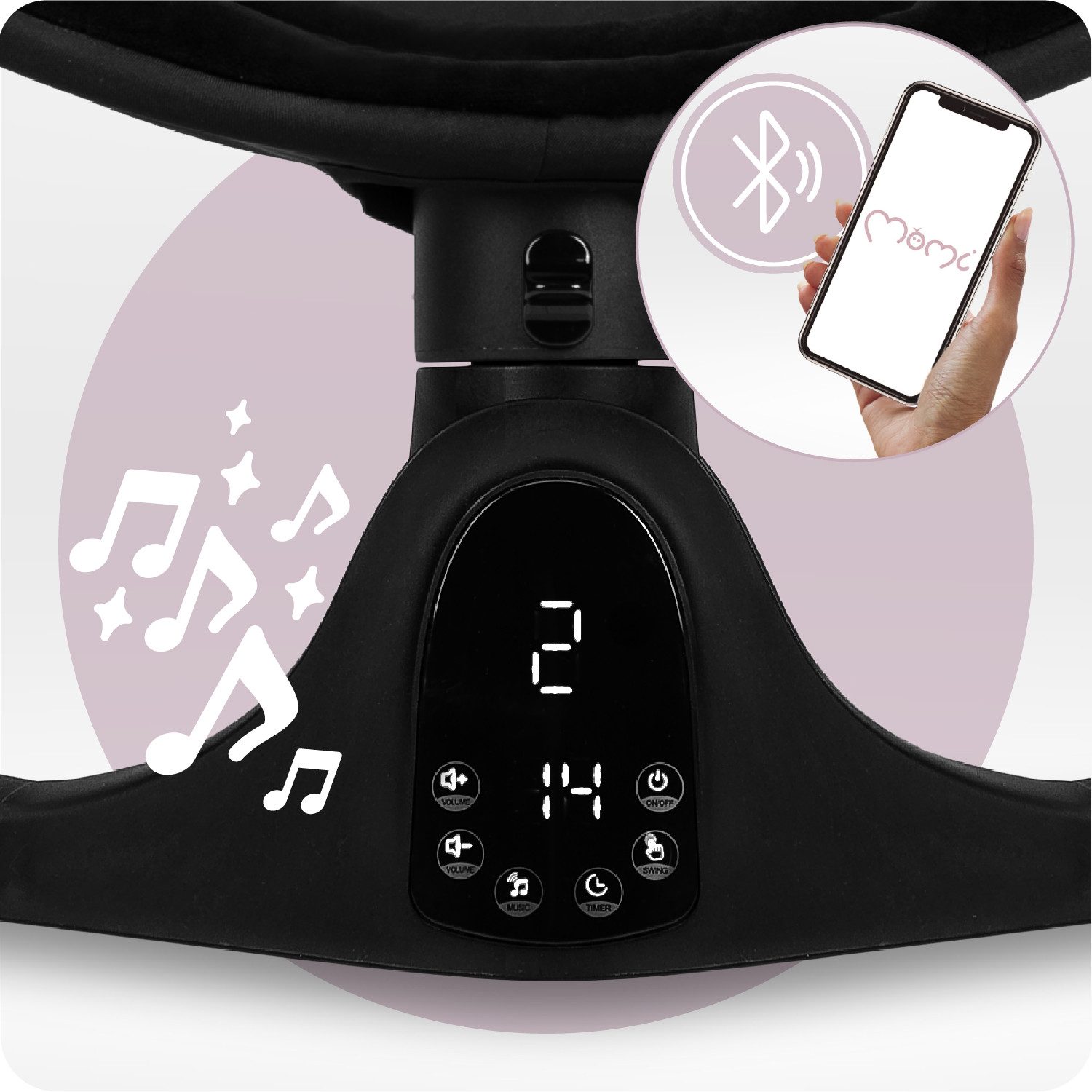 MoMi Babywippe Kenani, Elektrische Babywippe mit Bluetooth und Fernbedienung