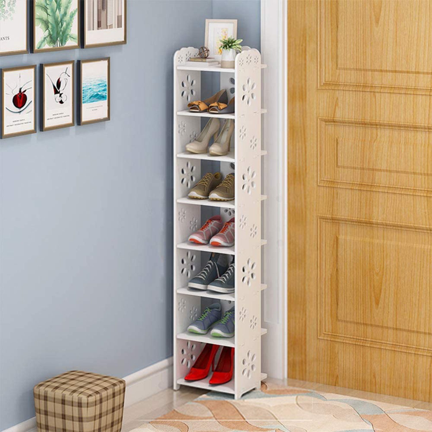 Masbekte Schuhregal Schuhschrank 8 Ebenen, 111cm Weiß platzsparend
