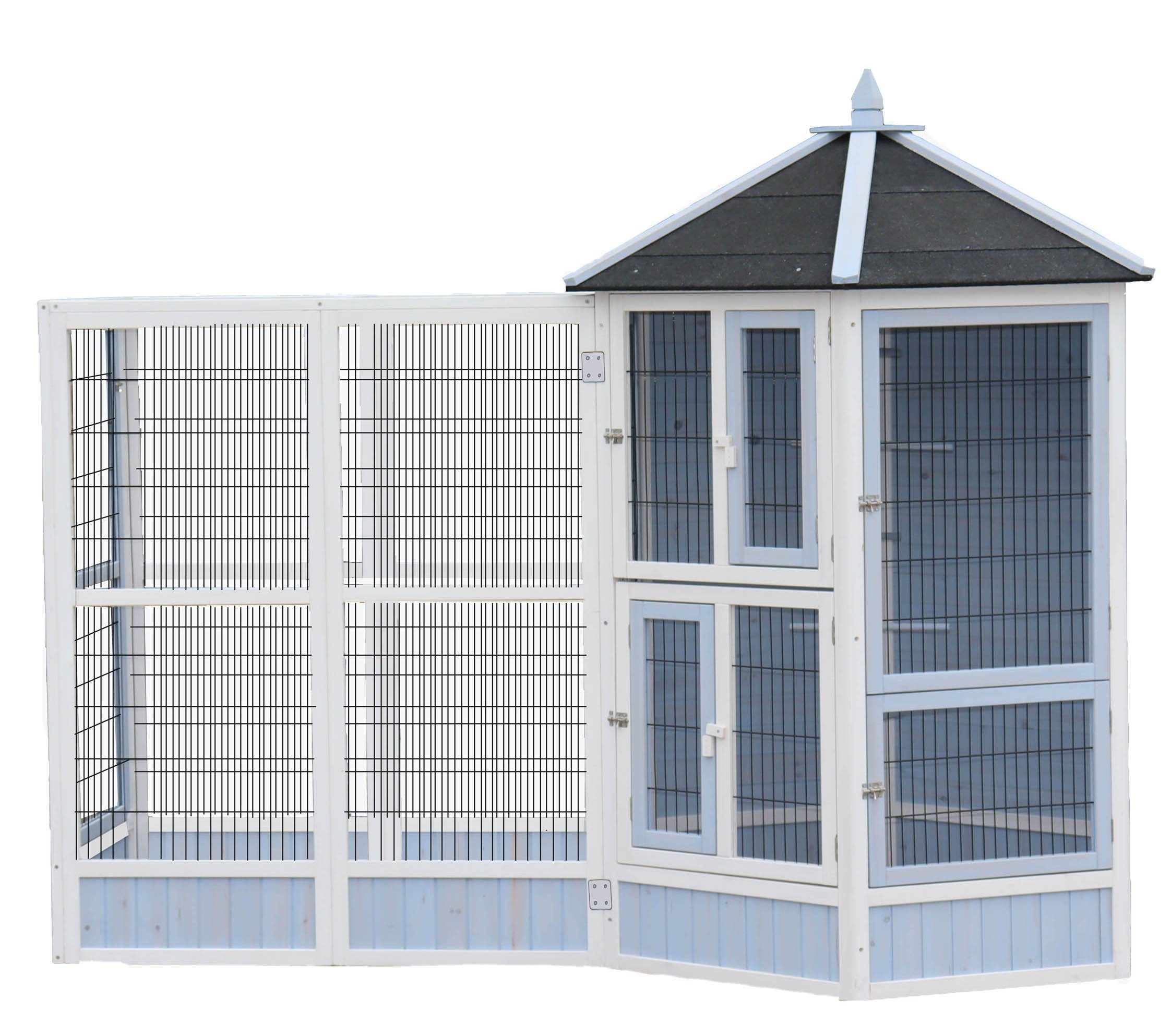 Voliere Santorini Set mit Freigehege, 132 x 236,4 x 180 cm