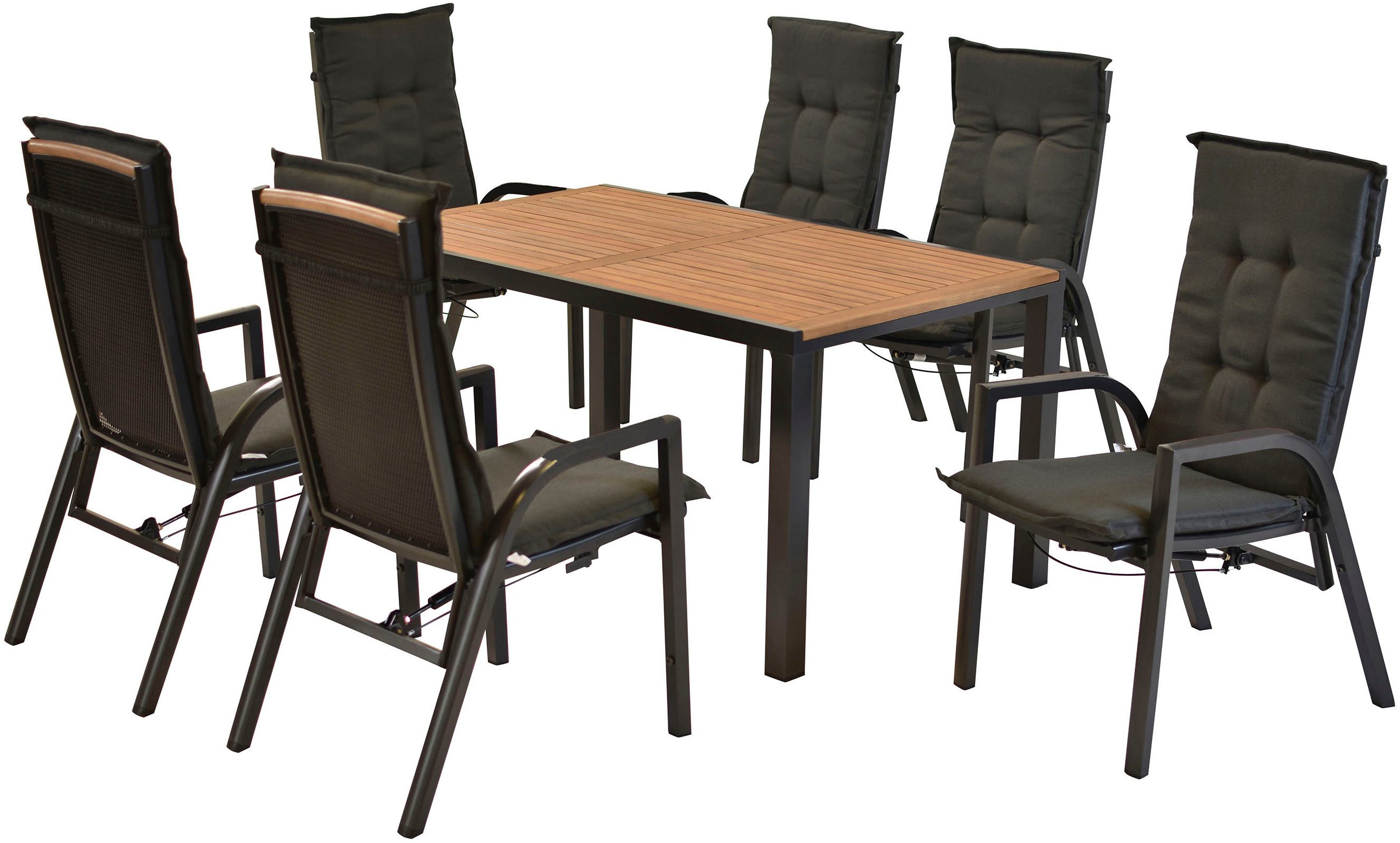 MERXX Balkonset »Tilos«, (Set, 13-tlg., Rückenabschluss und Armlehnen aus Akazienholz), Rückenlehne verstellbar durch Gasdruckfeder