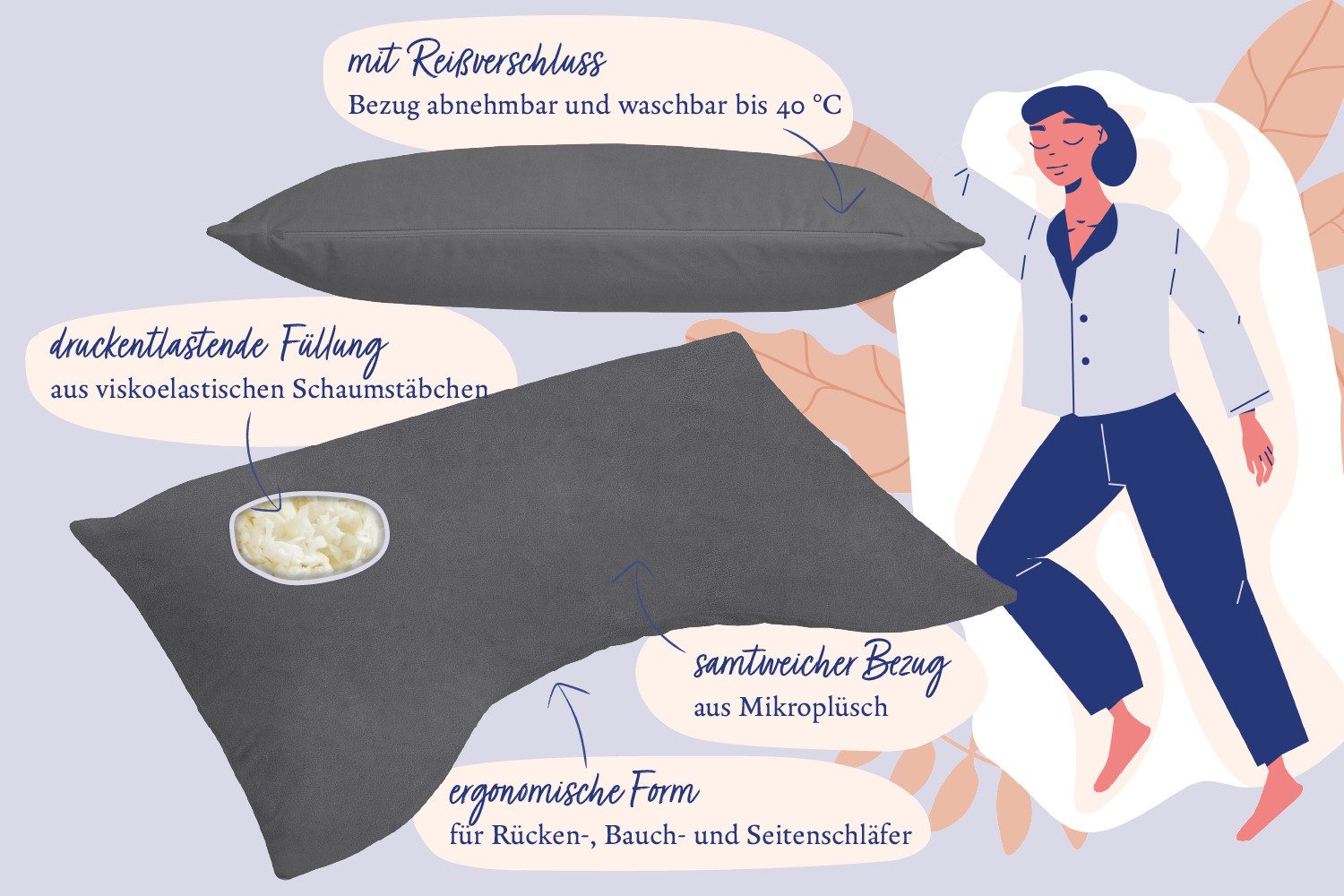 Nightlife Schlafkissen Nightlife Exklusiv Visko Spezial, Füllung: Schaumstoffstäbchen, Rückenschläfer, Bauchschläfer, Seitenschläfer, mit druckentlastendem Viskoschaum für eine ergonomische Liegehaltung