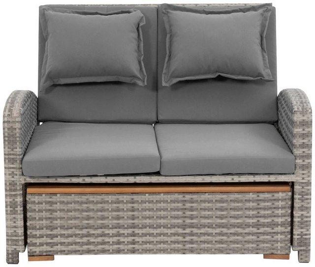 GREEMOTION Loungebett Bahia Tobago, Polyrattan, grau, inkl. Auflagen