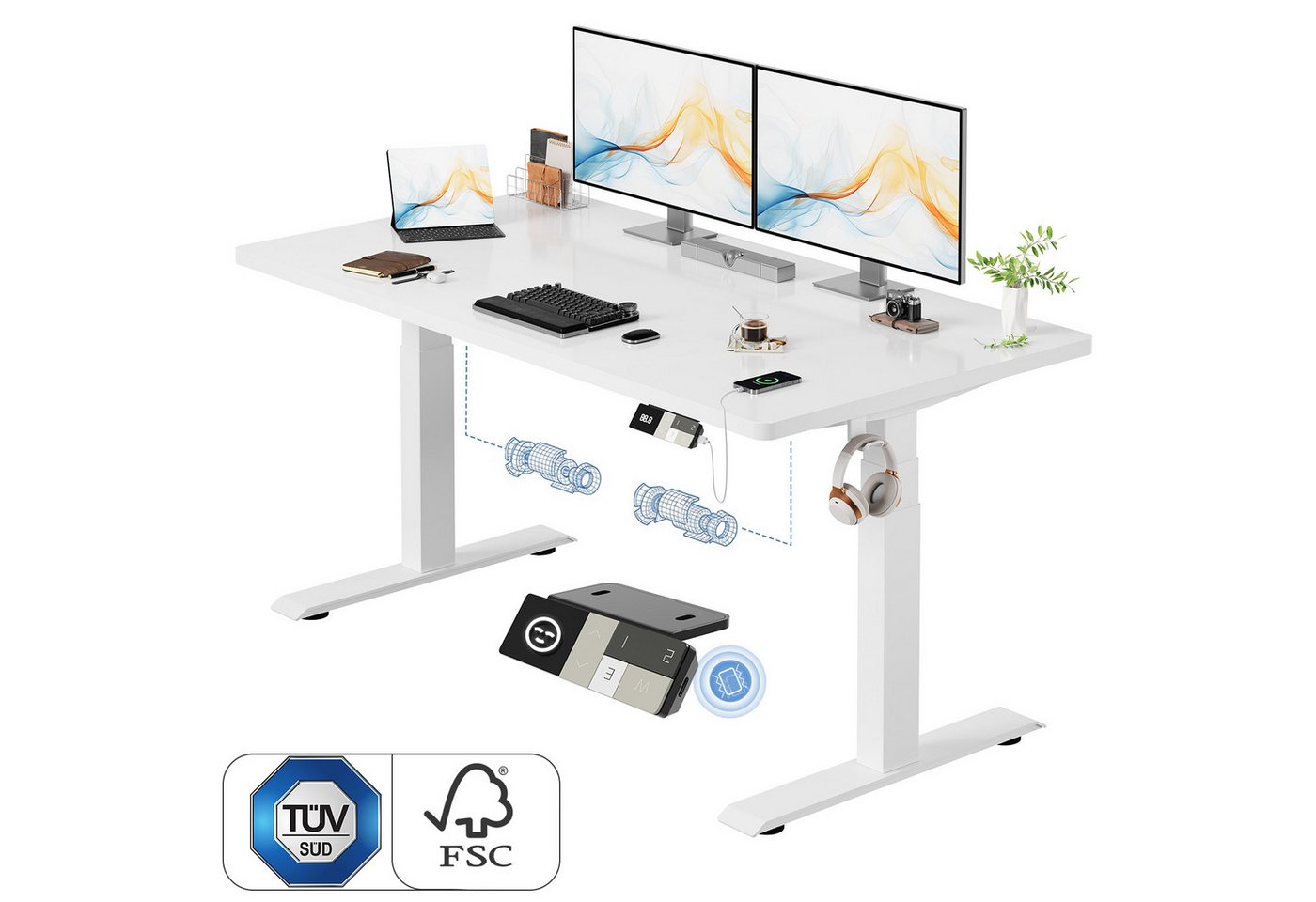 HOMALL Schreibtisch Höhenverstellbarer Elektrisch mit 25mm starker einteiliger Tischplatte (25 mm dicke, nahtlose, monolithische Tischplatten Keine gespleilten Platten Vielseitig und hochwertig Erinnerung bei langerem Stehen)