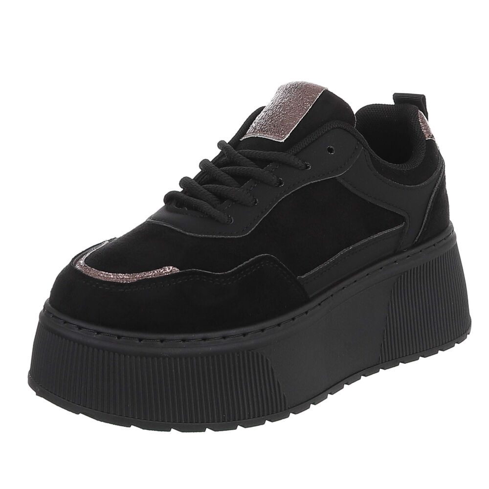 Ital-Design Damen Plateau-Sneaker mit Schnürung für Alltag Sneaker (92002685) Keilabsatz/Wedge Sneakers Low in Schwarz
