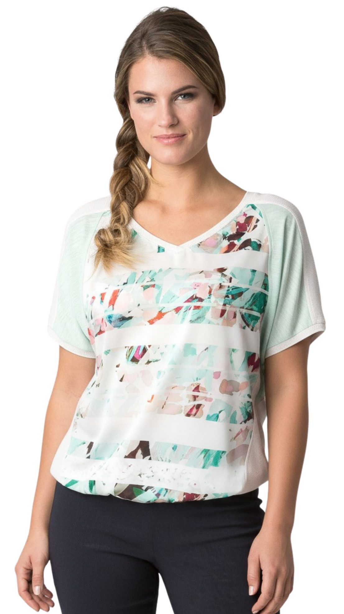 LeComte T-Shirt 42-624358, im Streifendruck mit V-Ausschnitt Tunnelzug am Saum