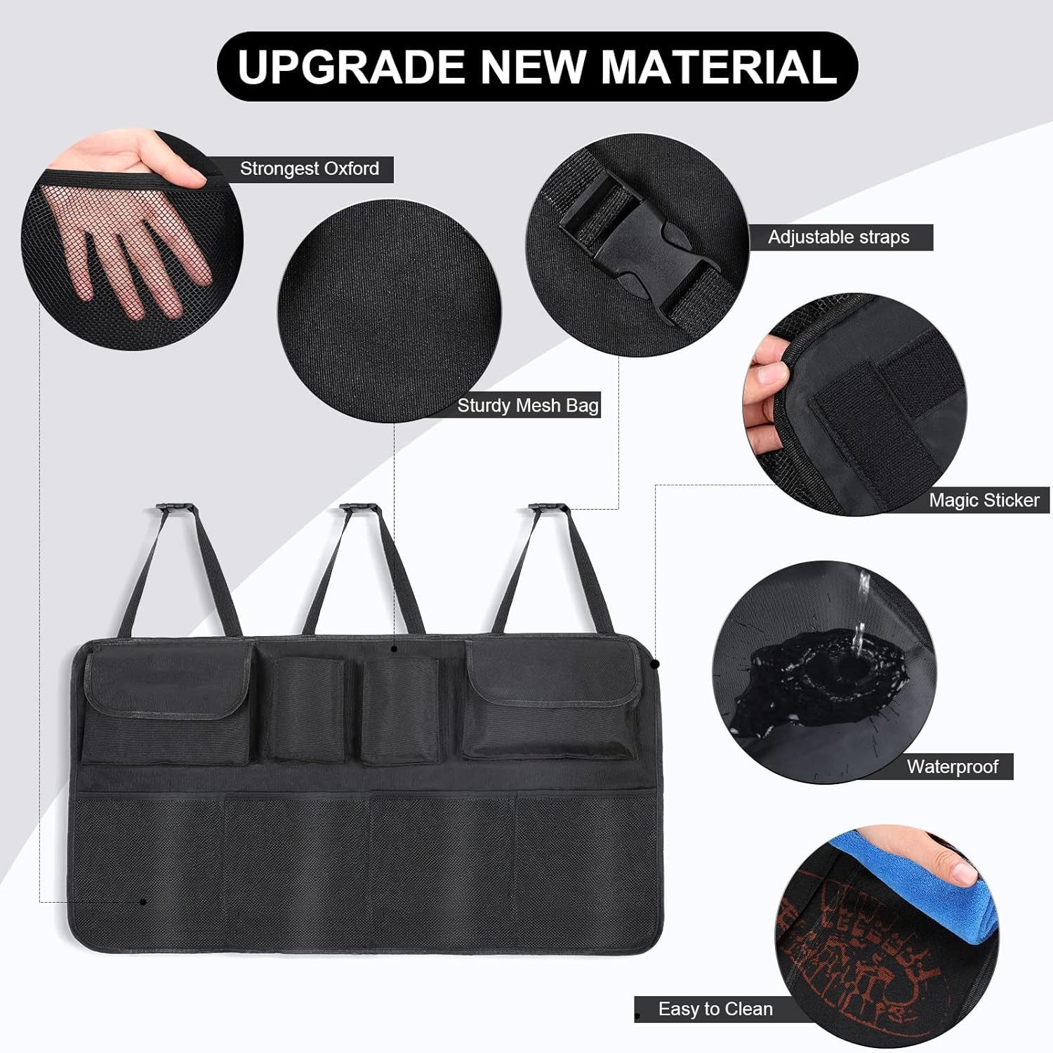 LA CUTE Rücksitzorganizer Auto Kofferraum Organizer faltbar SUV Rücksitz Tasche mit 8 Fächern (1-teiliges Auto Organizer Set für Kofferraum & Rücksitz – faltbar, wasserdicht, 1-tlg. Kofferraum-Organizer SUV faltbar Auto Aufbewahrungssystem), 8 Fächer Auto-Organizer SUV faltbar wasserdicht Anti-Rutsch-System