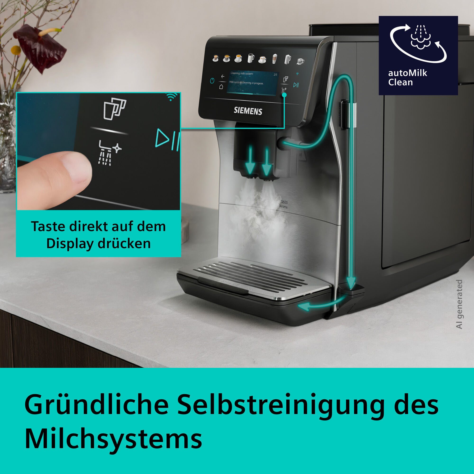 SIEMENS Kaffeevollautomat EQ600 TP605EM3, 8 Getränke, XL-Getränke, bis zu 480ml, Kannenfunktion, bis zu 10 Favoriten, Doppeltassenfunktion, Keramikmahlwerk, Ede – Bild 5 von 5
