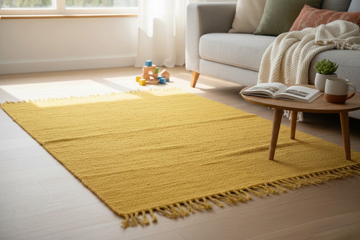 Elegant Floors Teppich Chindi Gelb 60x90 cm Baumwolle handgewebt Flachgewebe wendbar Boho, Rechteckig, Höhe: 9 mm