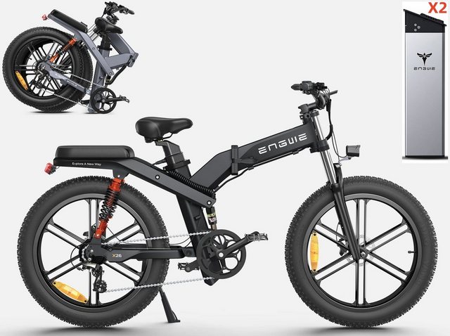 REDOM E-Bike E-Fahrrad Elektrofahrrad Elektro Fahrrad E Bike EBike 26 Zoll klappbar, 8 Gang, Kettenschaltung, Heckmotor, (25km/h Reichweite 100 km ohne Straßenzulassung, Mountainbike, E-Mountainbike, mit 8-Gang-Kettenschaltung, 250w Bürstenloser Motor, 48V 29,2Ah, Hinterradmotor), Fahrrad mit 2 Batterie Federgabel Mittelfederung Hinterradfederung