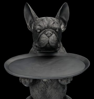 Figuren Shop GmbH Tierfigur Bulldoggen Figur schwarz als Butler - Hundefigur Dekoration Dekofigur