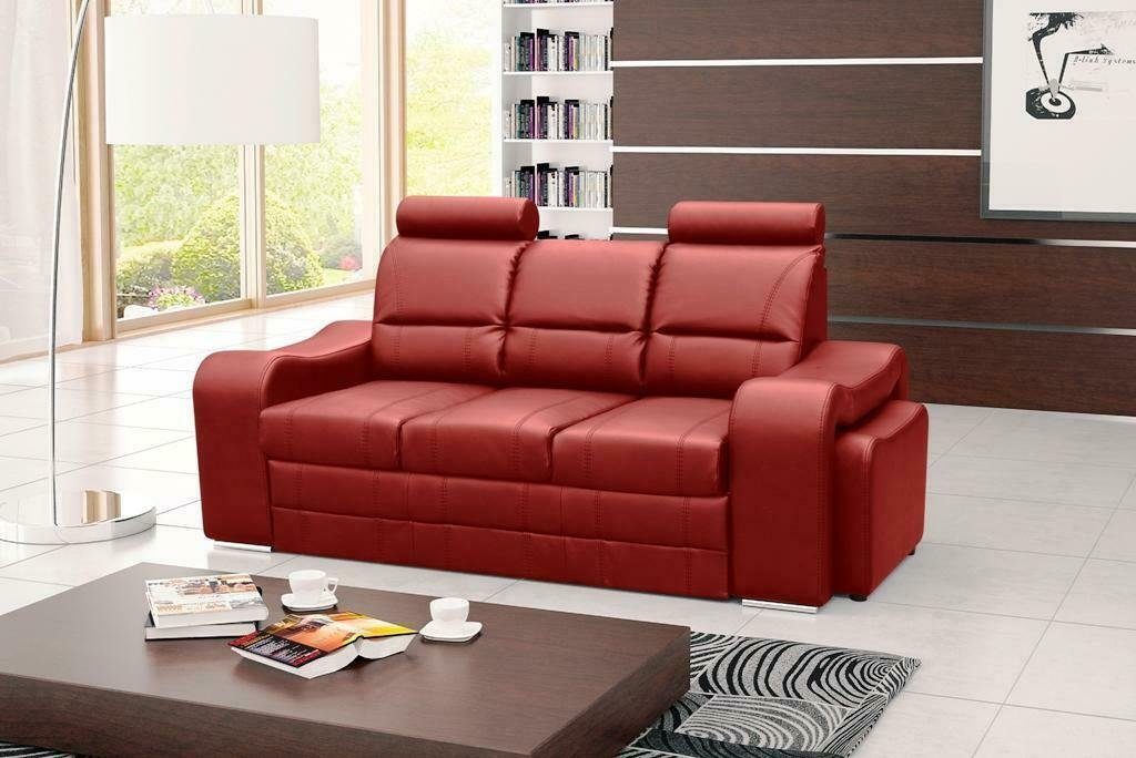 JVmoebel Sofa, 3 Sitzer Sofa Couch Polster Couchen Sofas 3 Sitzer mit Hocker Rot
