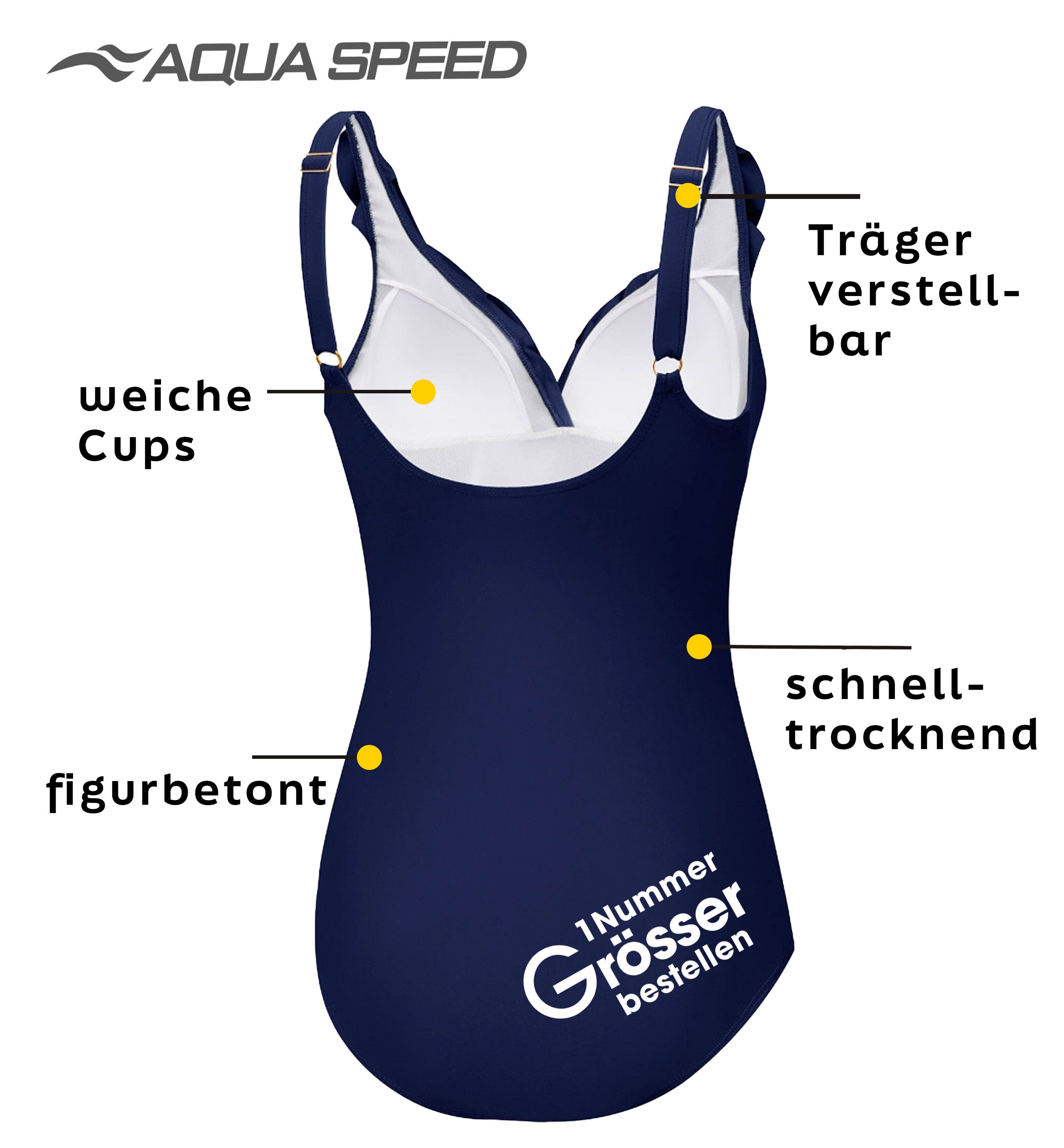 Aqua Speed Badeanzug Figur schmeichelnder Lydia Badeanzug mit kl. Handtuch (elegante Farben und jugendliches Design)