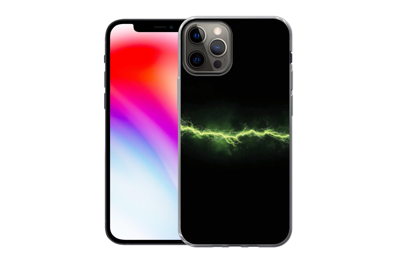 MuchoWow Handyhülle für Apple iPhone 12 Pro Spiele - Elektrizität - Leitung - Funken - Grü, Smartphone-Bumper, Print, Handy Schutzhülle Dünn