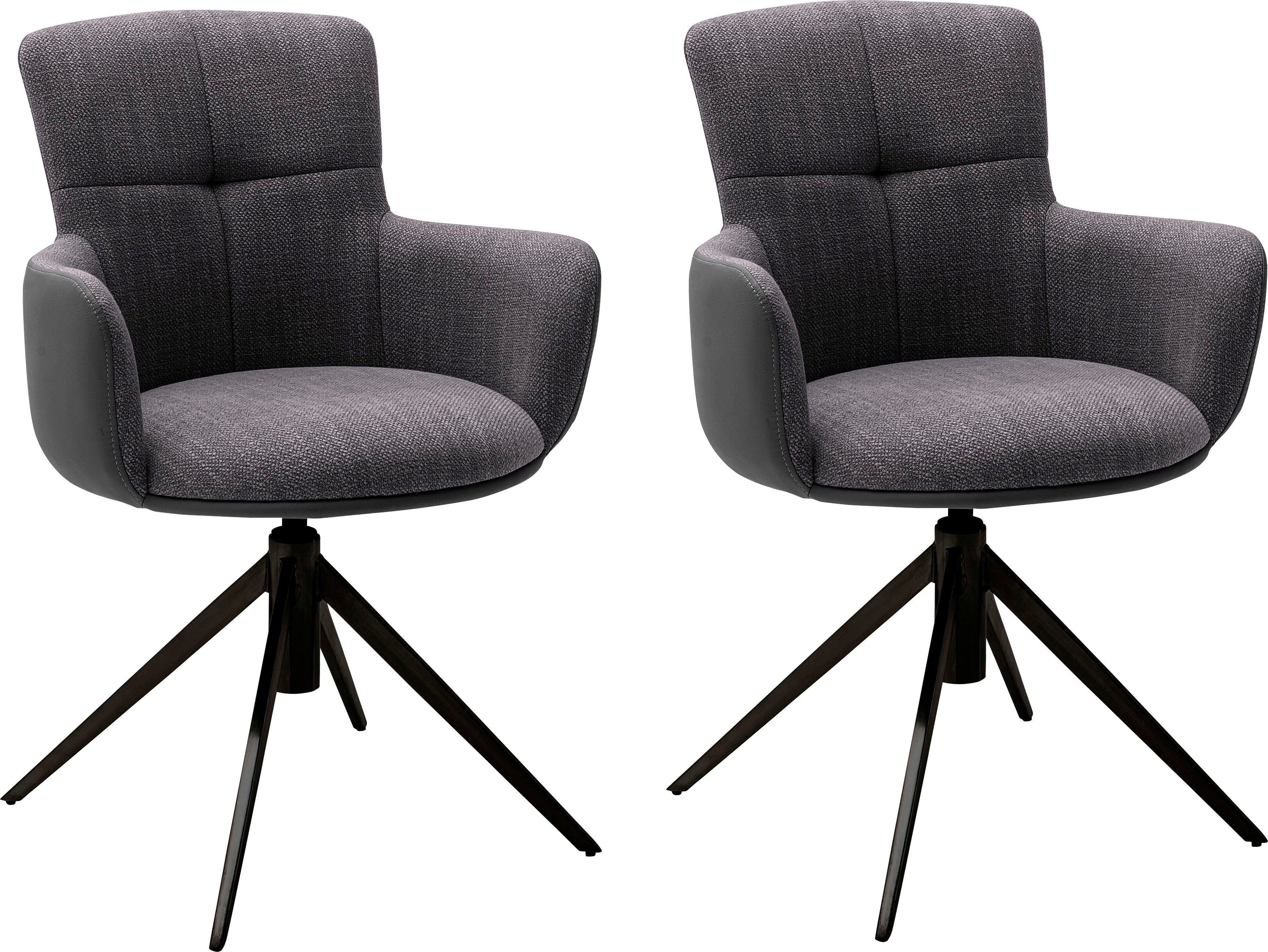 MCA furniture Esszimmerstuhl Mecana (Set, 2 St), 2er Set Materialmix, Stuhl 360° drehbar mit Nivellierung, bis 120 kg Antrazit | Metall Schwarz matt lackiert | Antrazit | Stühle