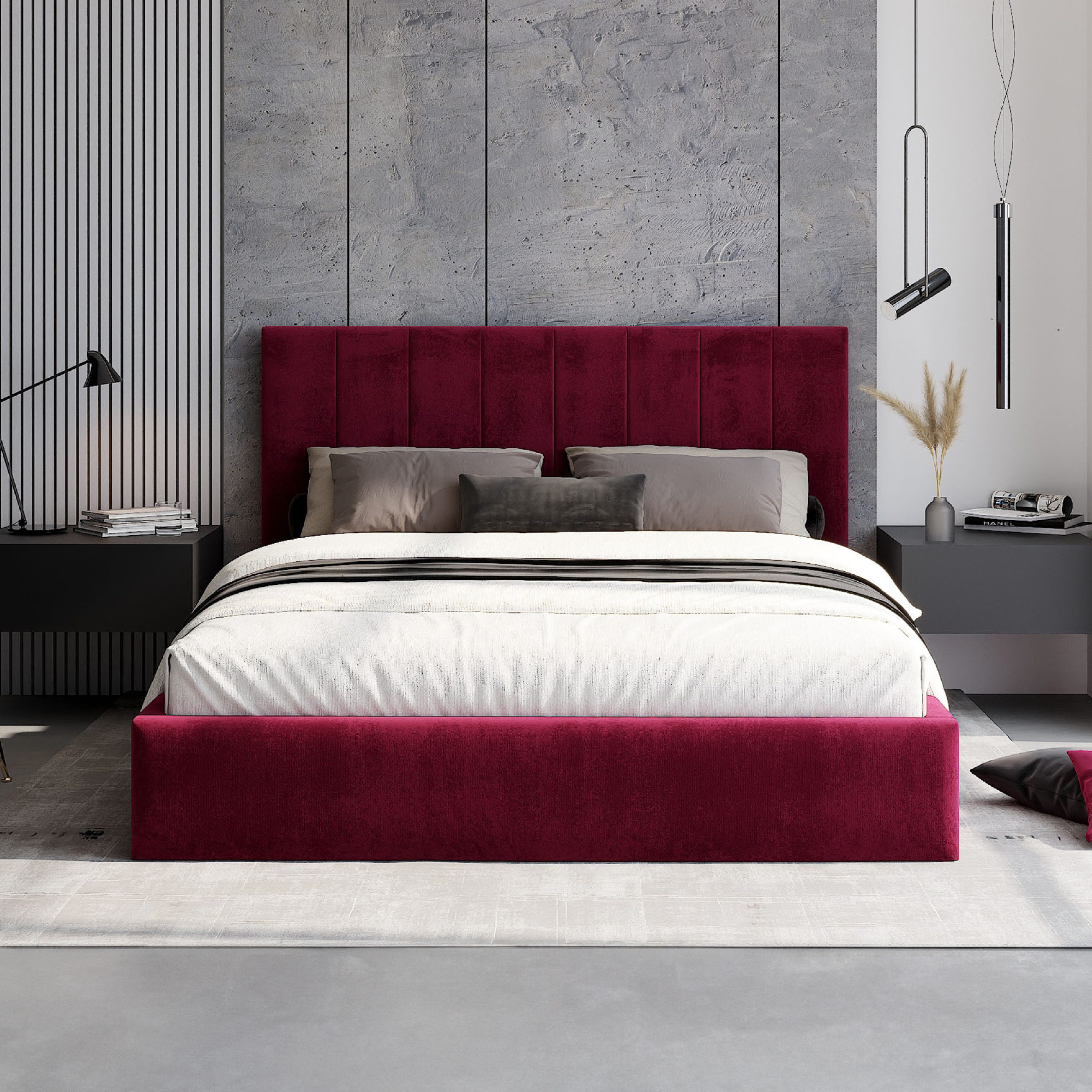 FDM Polsterbett OSKAR modern mit Bettkasten MADE IN EU - mit hochwertigem Paris Bezug (verfügbar 90x200 120x200 140x200 160x200 180x200cm, Bettrahmen, Bett, mit großen gepolsterten Kopfteil, mit Bettkasten zum aufklappen), Hebbarer Metallrahmen, Bettkasten, mit/ohne Matratze