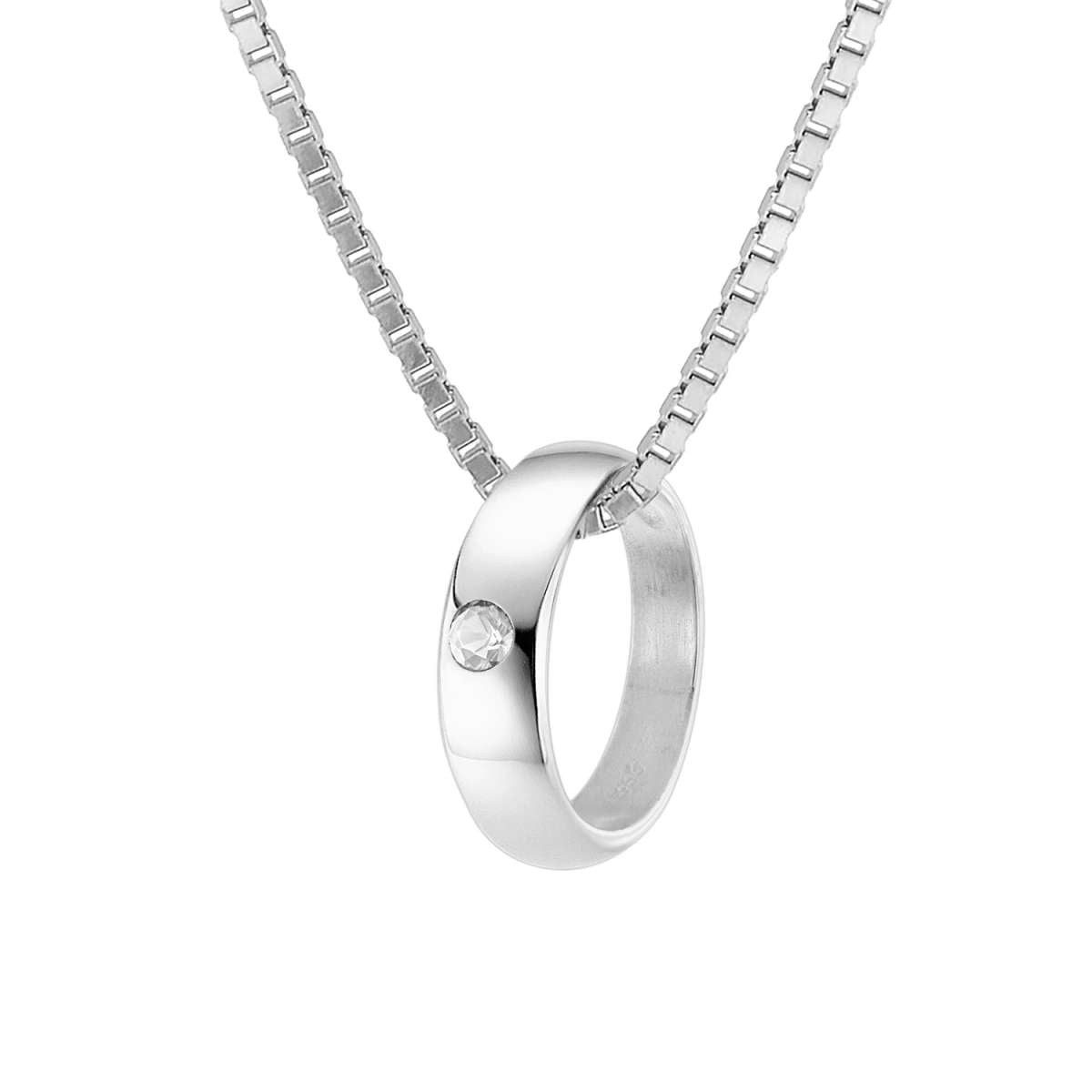trendor Kette mit Anhänger 68068, Kinder mit Taufring 925 Silber mit synth. Zirkonia