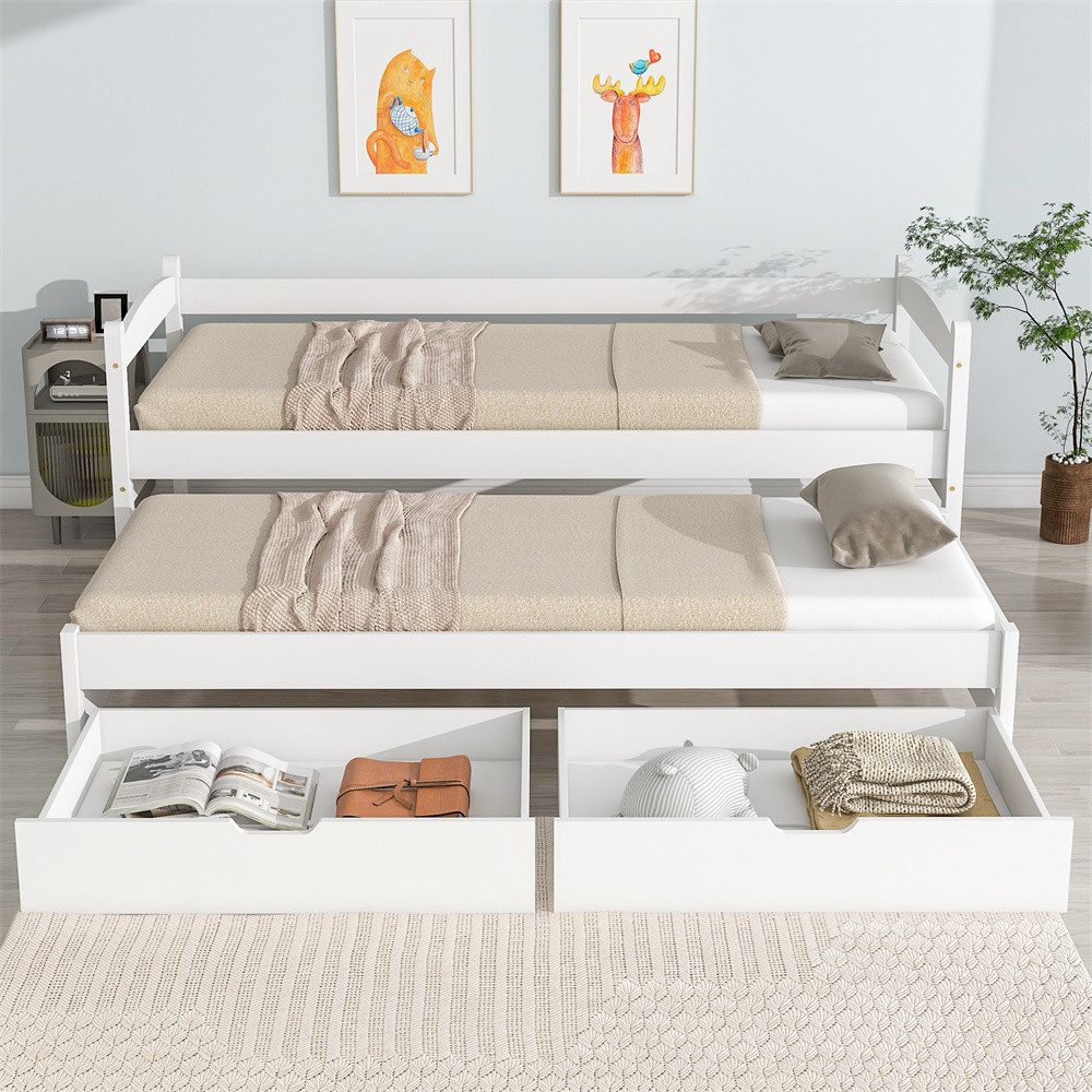 Jugendbett Tagesbett, Einzel- und Doppelbett, Schiebebett mit Rollen unten