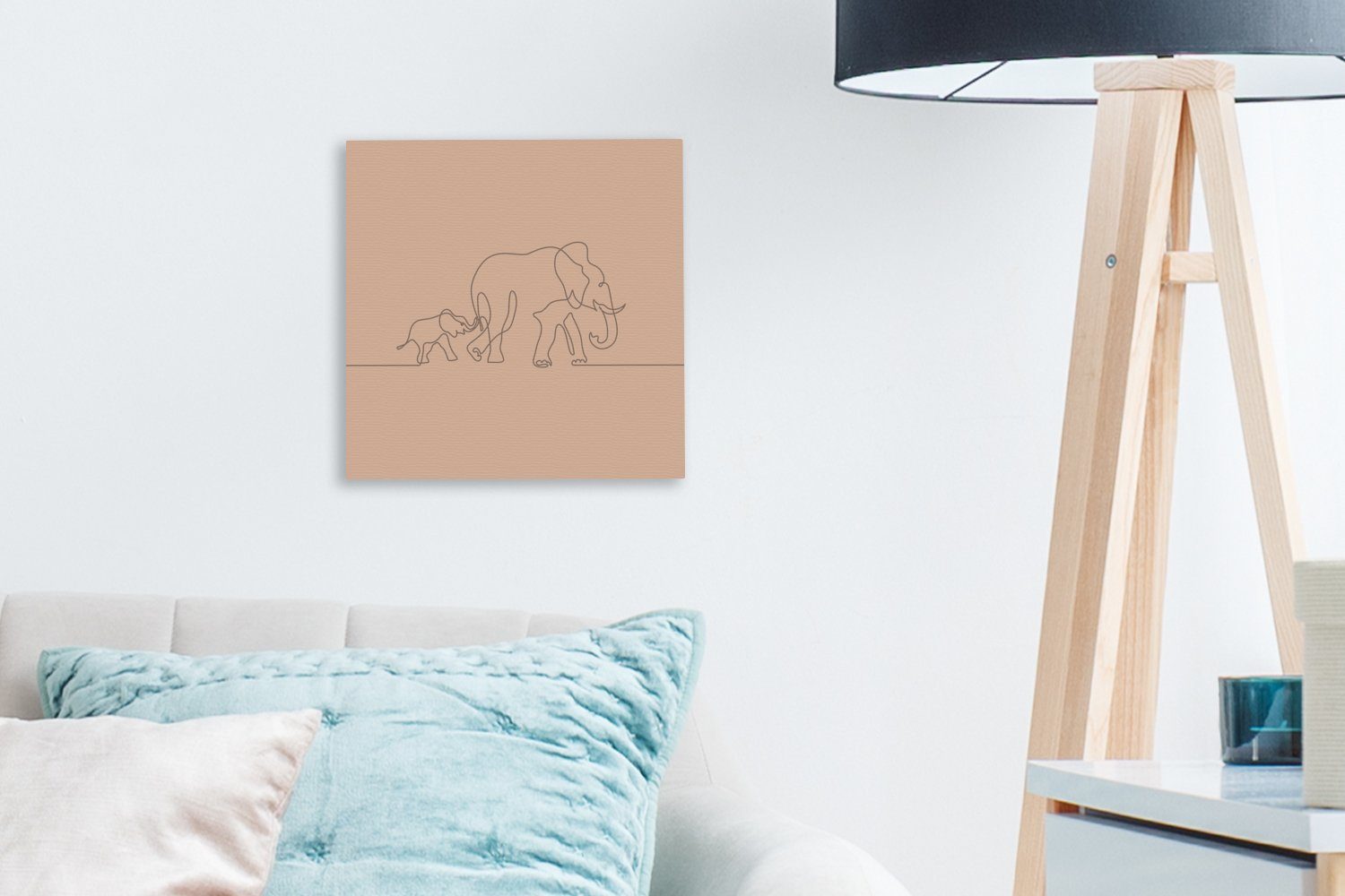 Minimalismus - Wohnzimmer Elefanten für (1 - OneMillionCanvasses® Einfach, Leinwandbild Schlafzimmer St), Bilder Leinwand