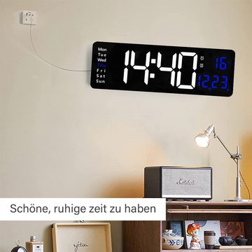 GelldG Wecker Digitale Wanduhr mit LED-Display, große Uhr mit Datum,Wochentemperatur