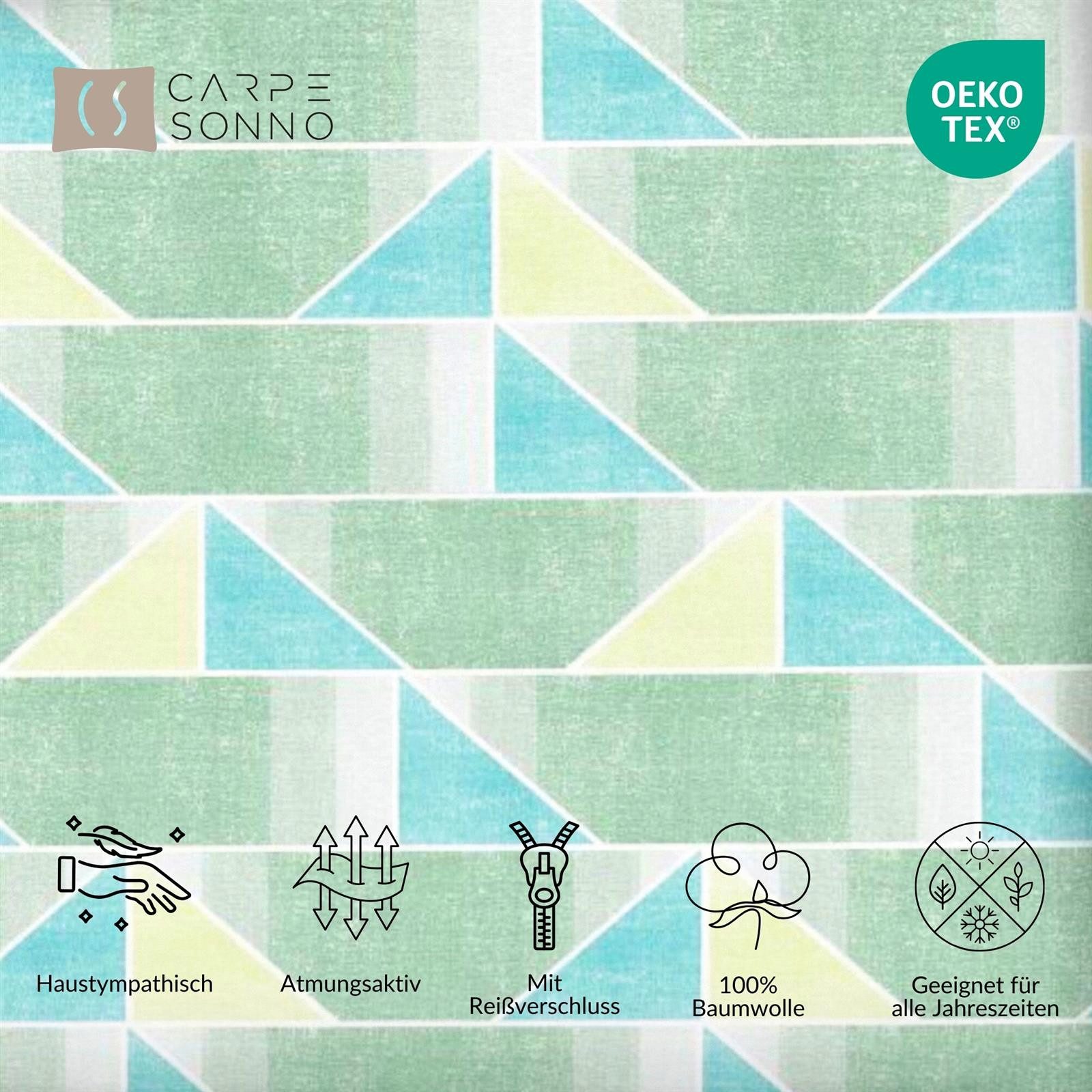 Carpe Sonno Bettwäsche Set 135x200 100% Baumwolle Renforce Bettbezug Grün Frühling Sommer, Renforce, 2 teilig, Ganzjahres Bettwaren gemustert Salbeigrün Türkis