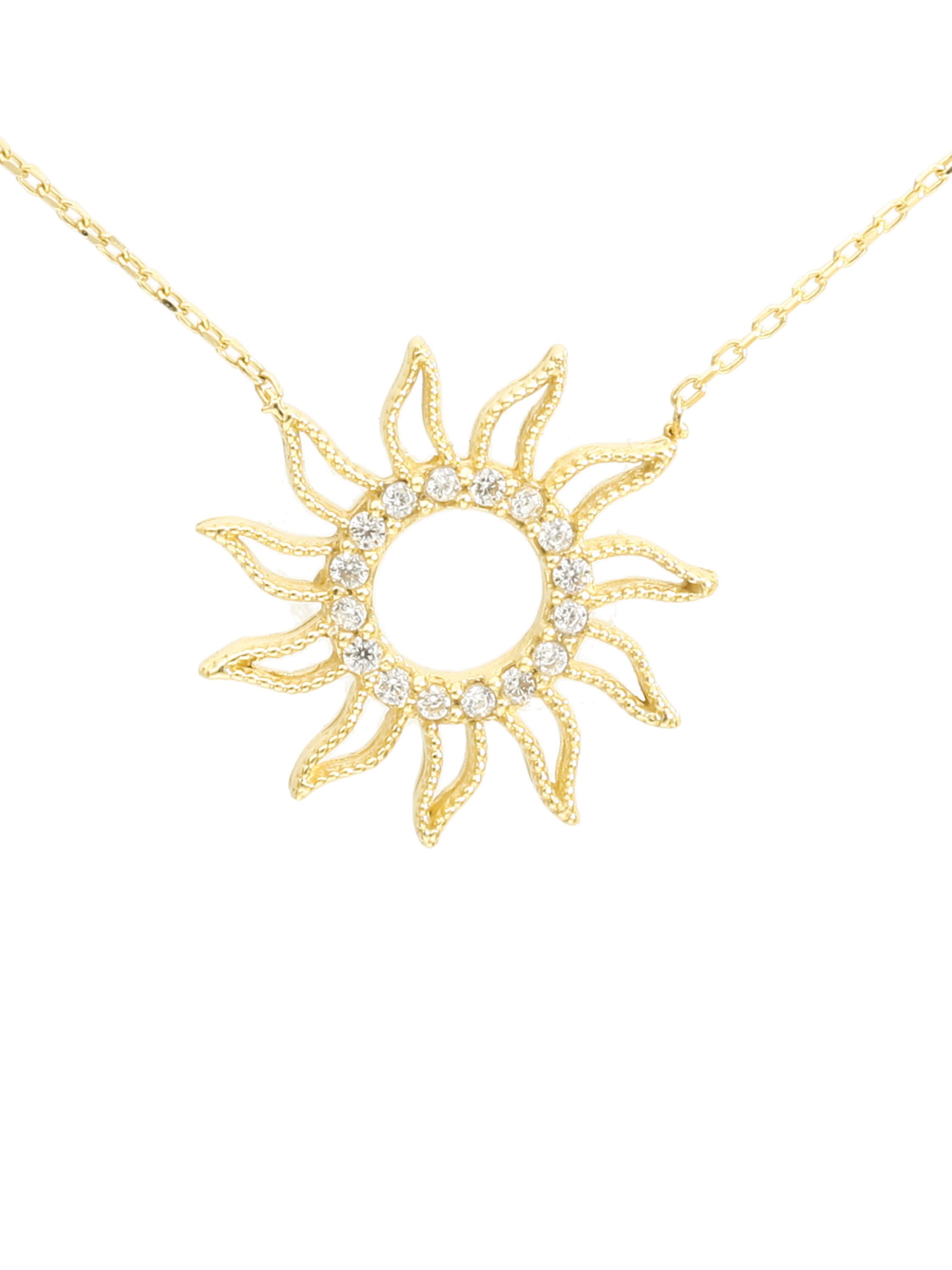 Kette mit Anhänger Damen Halskette Gold 375 Zirkonia Damenkette Sonne - Twinkle