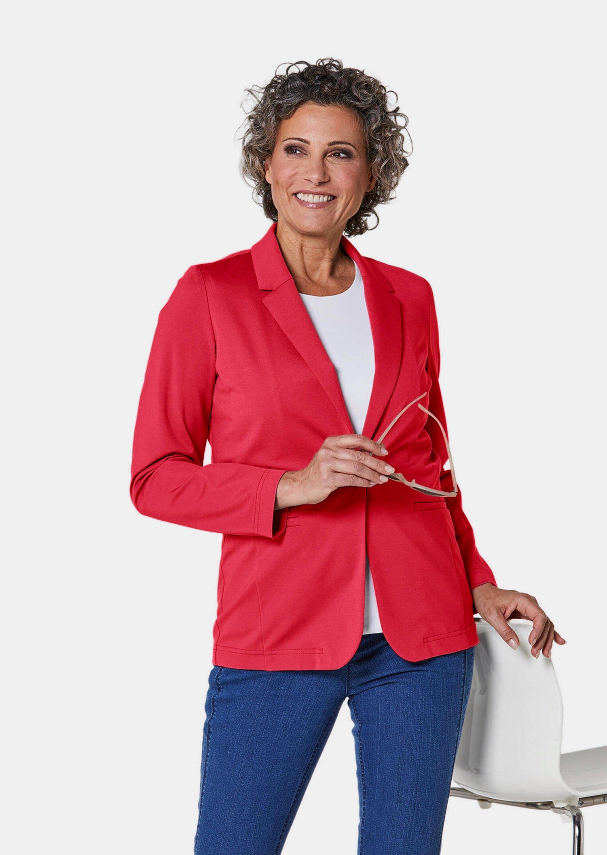GOLDNER Jerseyblazer Damenblazer mit Reverskragen und Paspeltaschen Knitterfreie Businessjacke in Uni