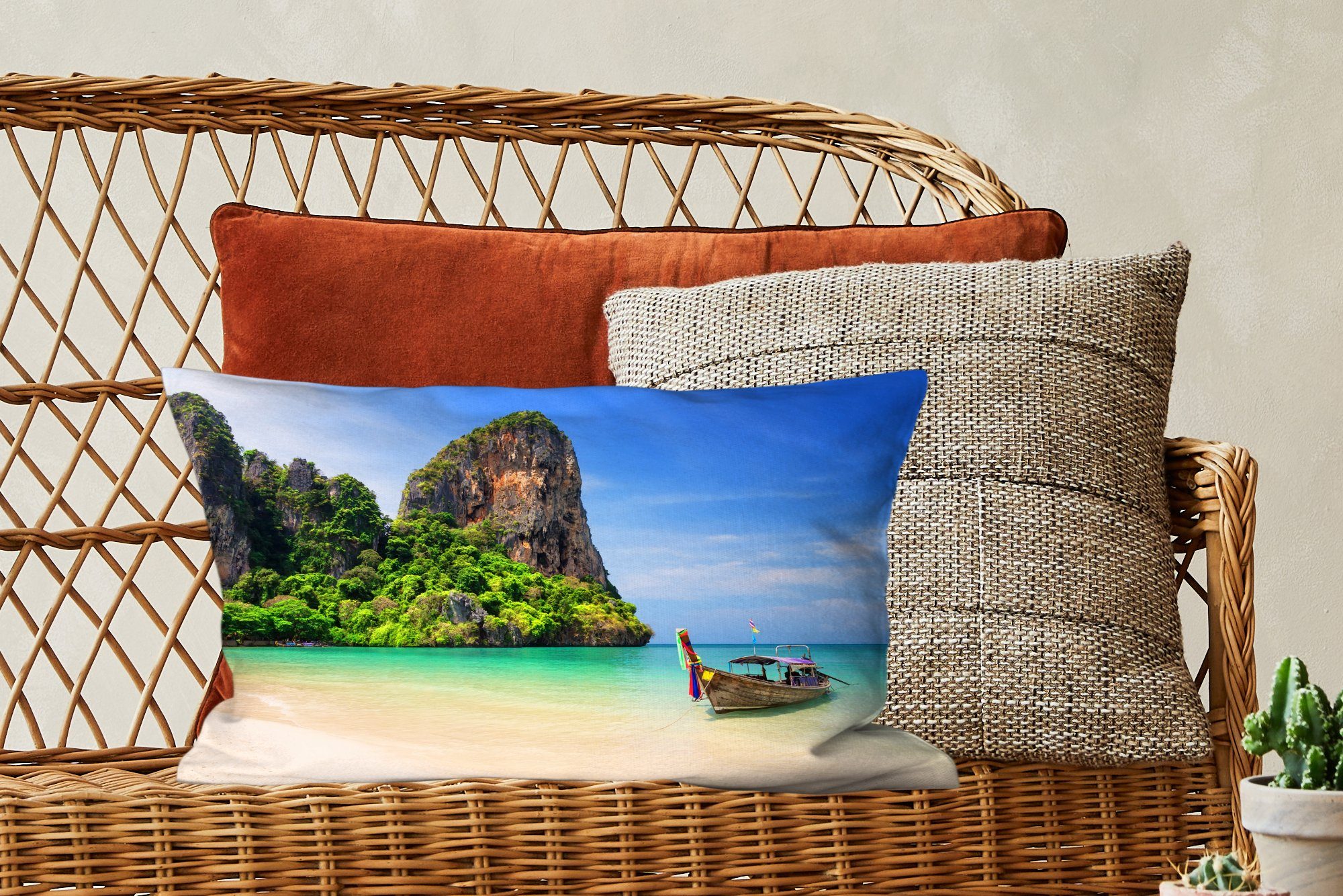 - mit Boot, Meer Dekokissen Schlafzimmer - Dekokissen Strand Thailand Wohzimmer - Dekoration, MuchoWow Zierkissen, Füllung,
