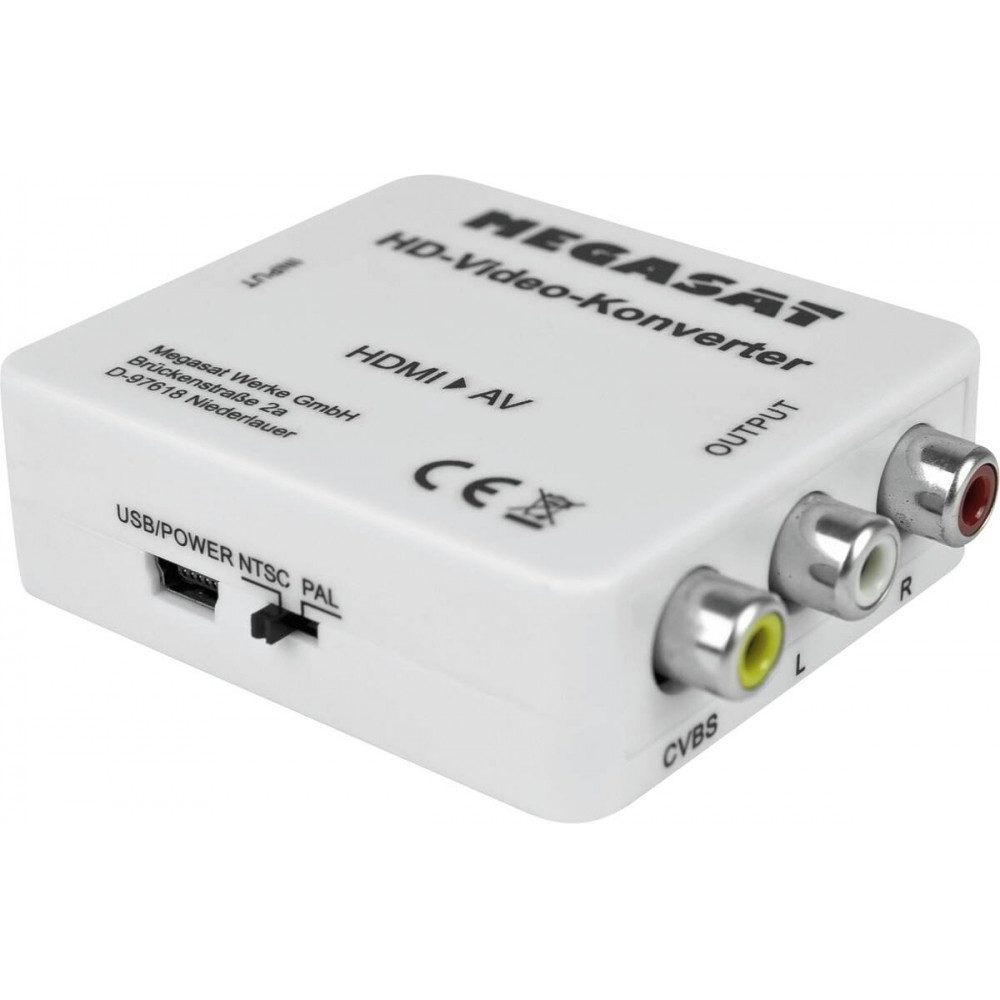 Megasat Megasat HD-Video-Konverter HDMI zu AV Video-Adapter HDMI-Kupplung zu von 1x HDMI-Kupplung, auf 3x Cinch-Kupplung, Plug and Play Funktion
