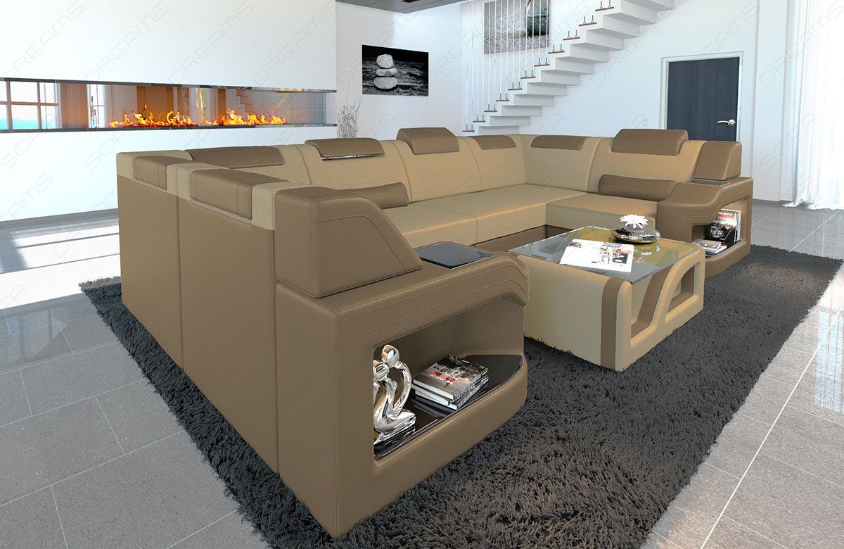 Polster Form Padua Stoffsofa Sofa Design wahlweise Dreams beige-sandbeige M Couch Bettfunktion U Sofa, Mikrofaser Wohnlandschaft Stoff mit