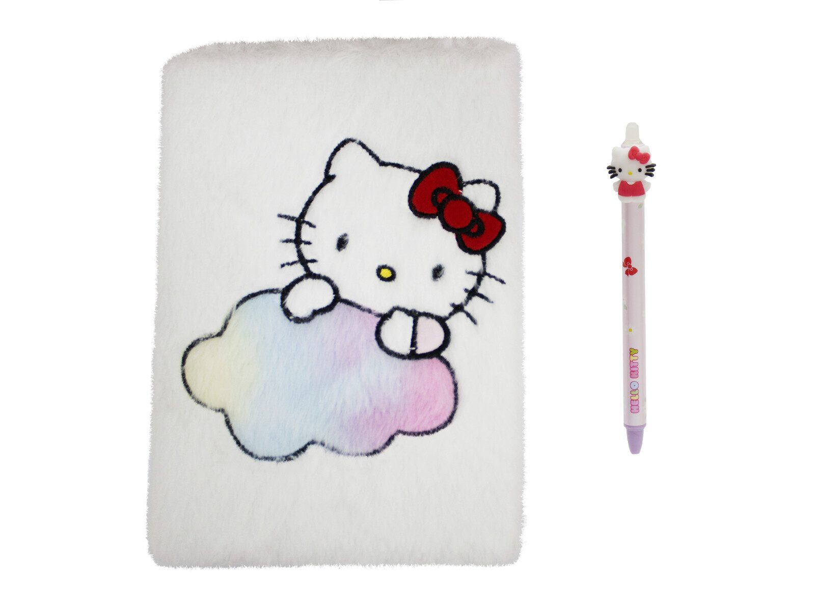 Hello Kitty Notizbuch - Plüsch Set mit radierbarem Gelstift Schreibset