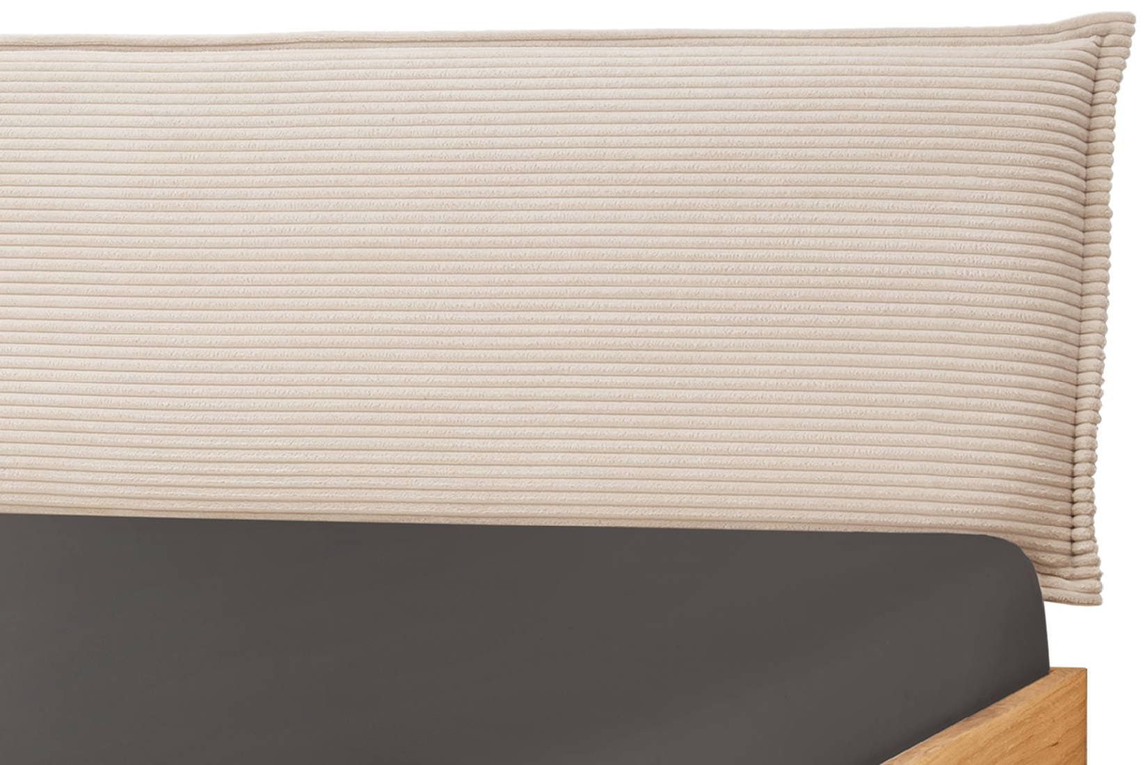 TPT Möbel Massivholzbett Industrial, mit Metallkufen und Stoffkopfteil