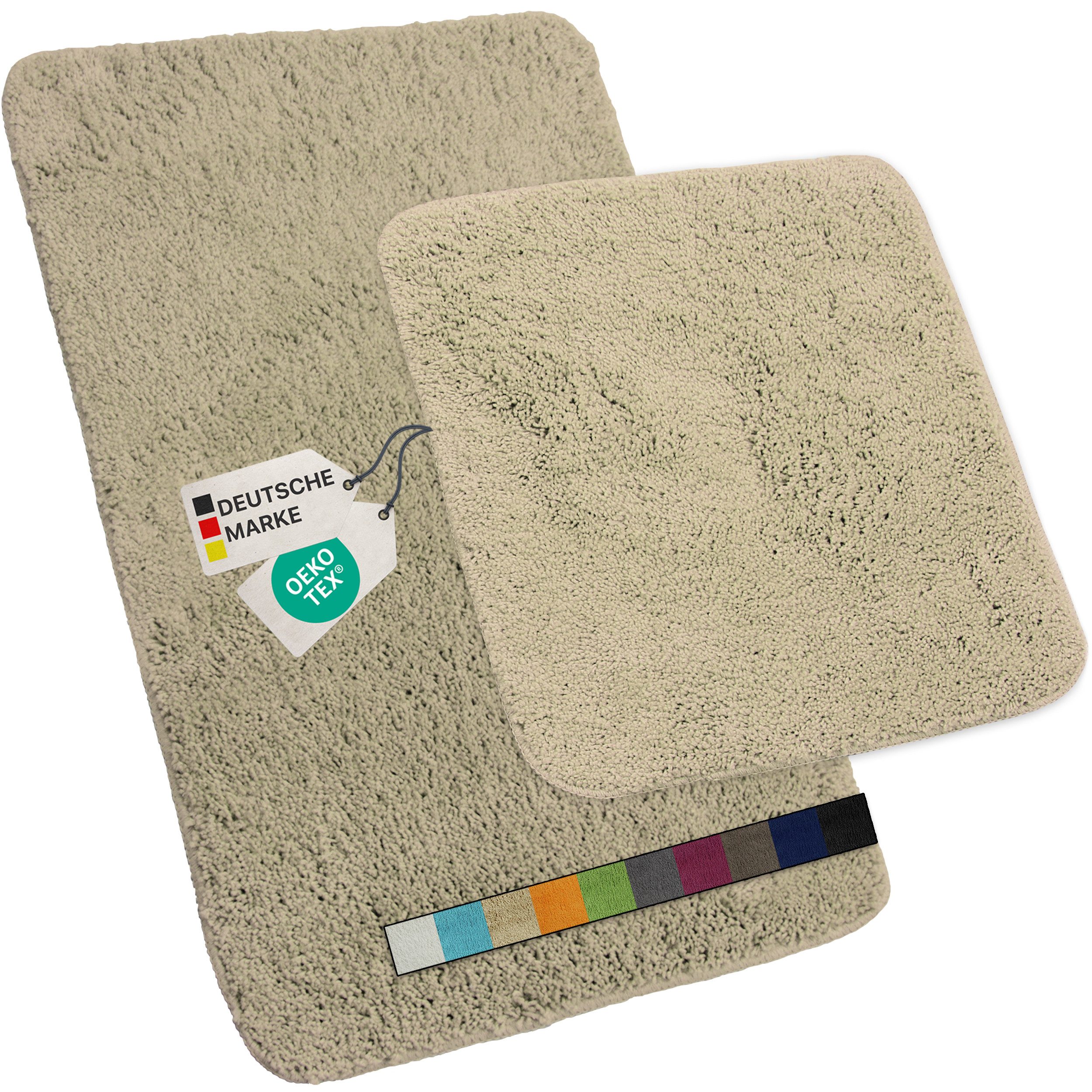 NYVI Badematte Коврики для ванной Set 2 teilig NYVISpa Lasalle Beige Badezimmerteppich Set, Höhe 20 mm, Polyester, Badematte 50x80cm + WC Vorleger ohne Ausschnitt, Rutschfest & Waschbar