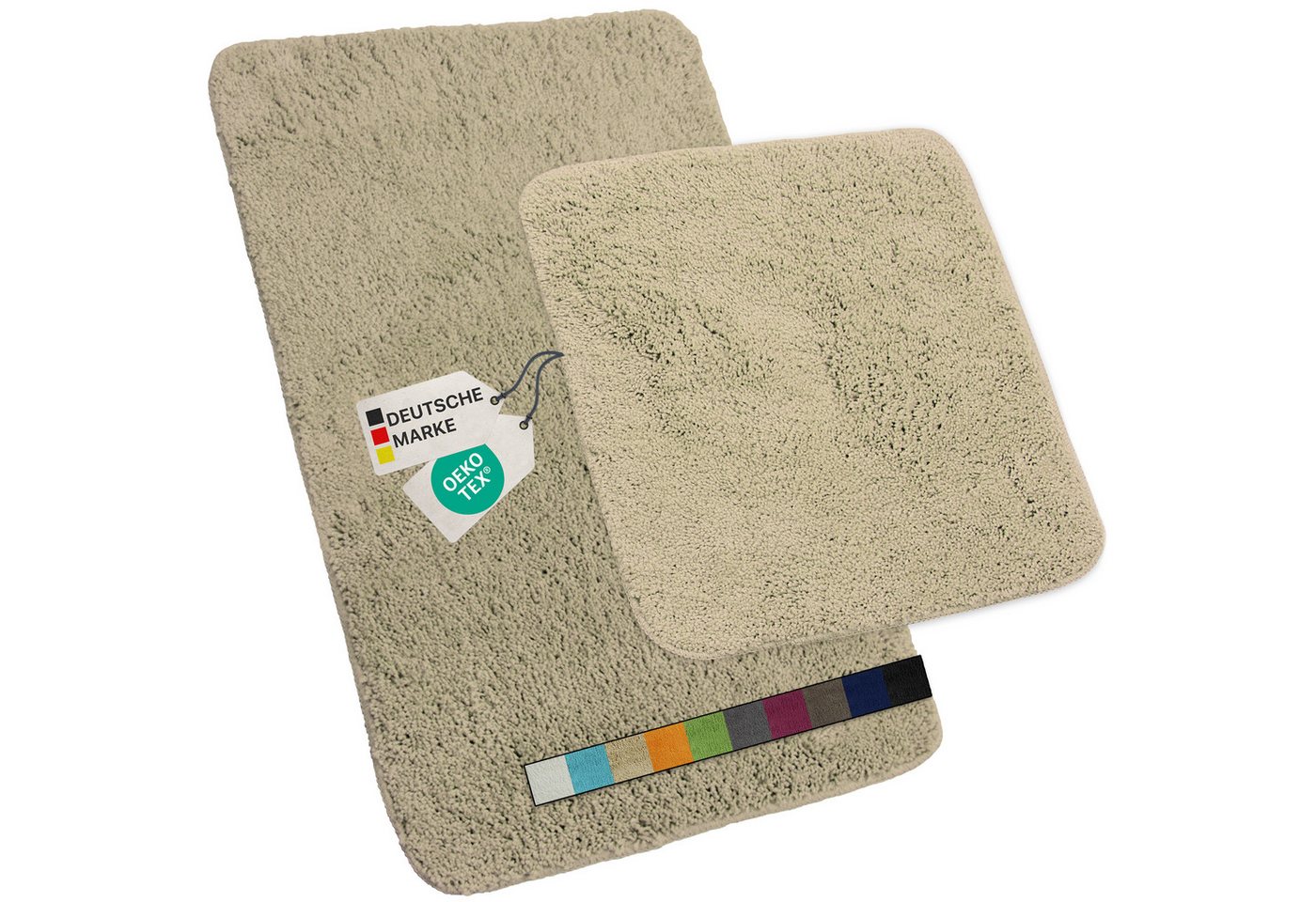 NYVI Badematte Badematten Set 2 teilig NYVISpa Lasalle Beige Badezimmerteppich Set, Höhe 20 mm, Polyester, Badematte 50x80cm + WC Vorleger ohne Ausschnitt, Rutschfest & Waschbar