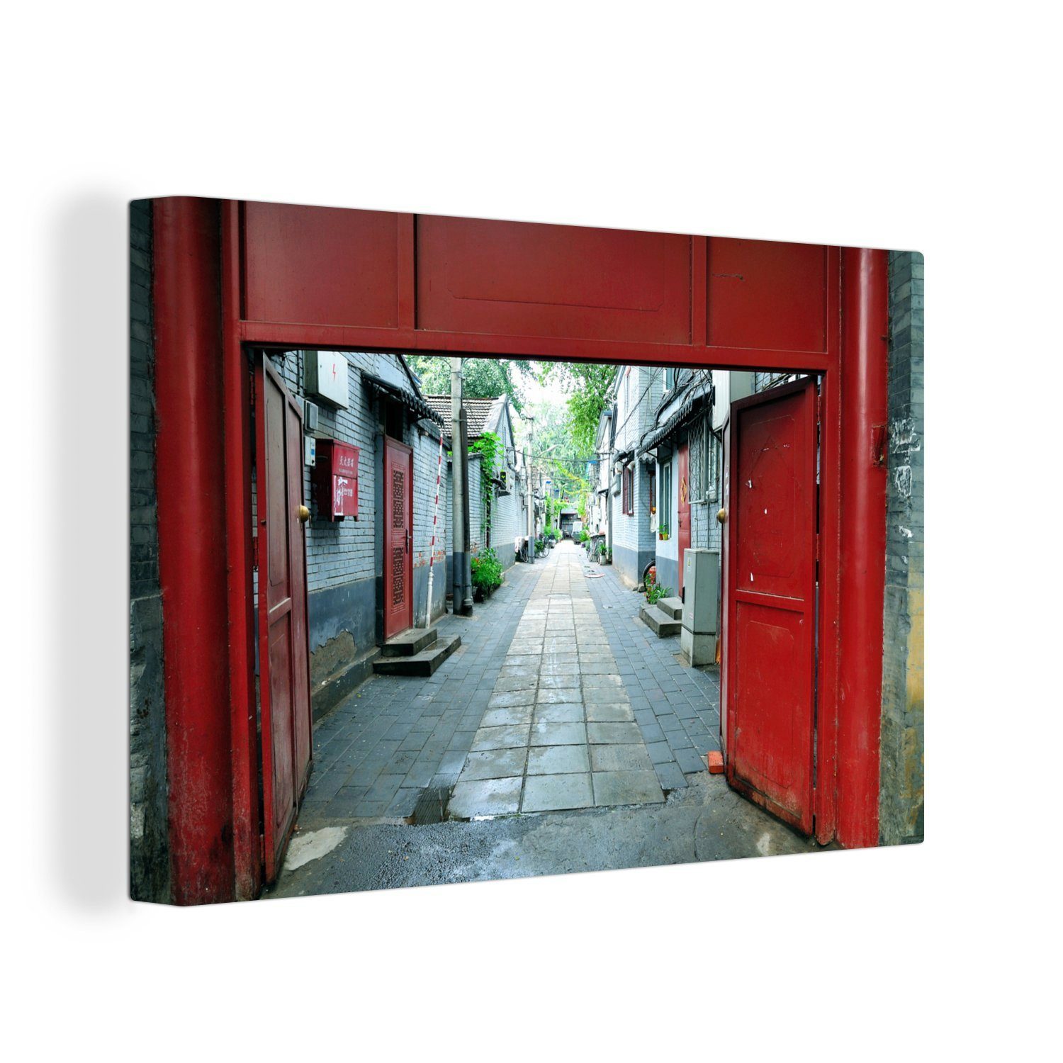 Wandbild Straßenszene 30x20 St), Wanddeko, in einem Peking, cm (1 Leinwandbilder, in Hutong OneMillionCanvasses® Aufhängefertig, Leinwandbild