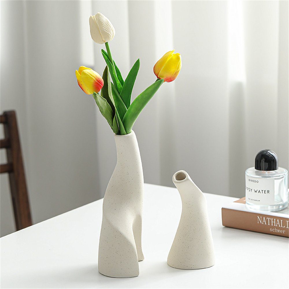 Vase, Dekovase Heimdekoration Set Kunstvase, weiß-A einfache Ornament Keramische Rouemi