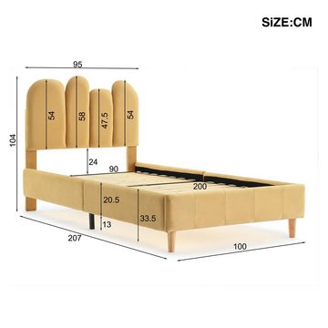 HAUSS SPLOE Polsterbett 90x200cm mit Daumenform Kopfteil und LED-Lichtleiste, Samt, Khaki