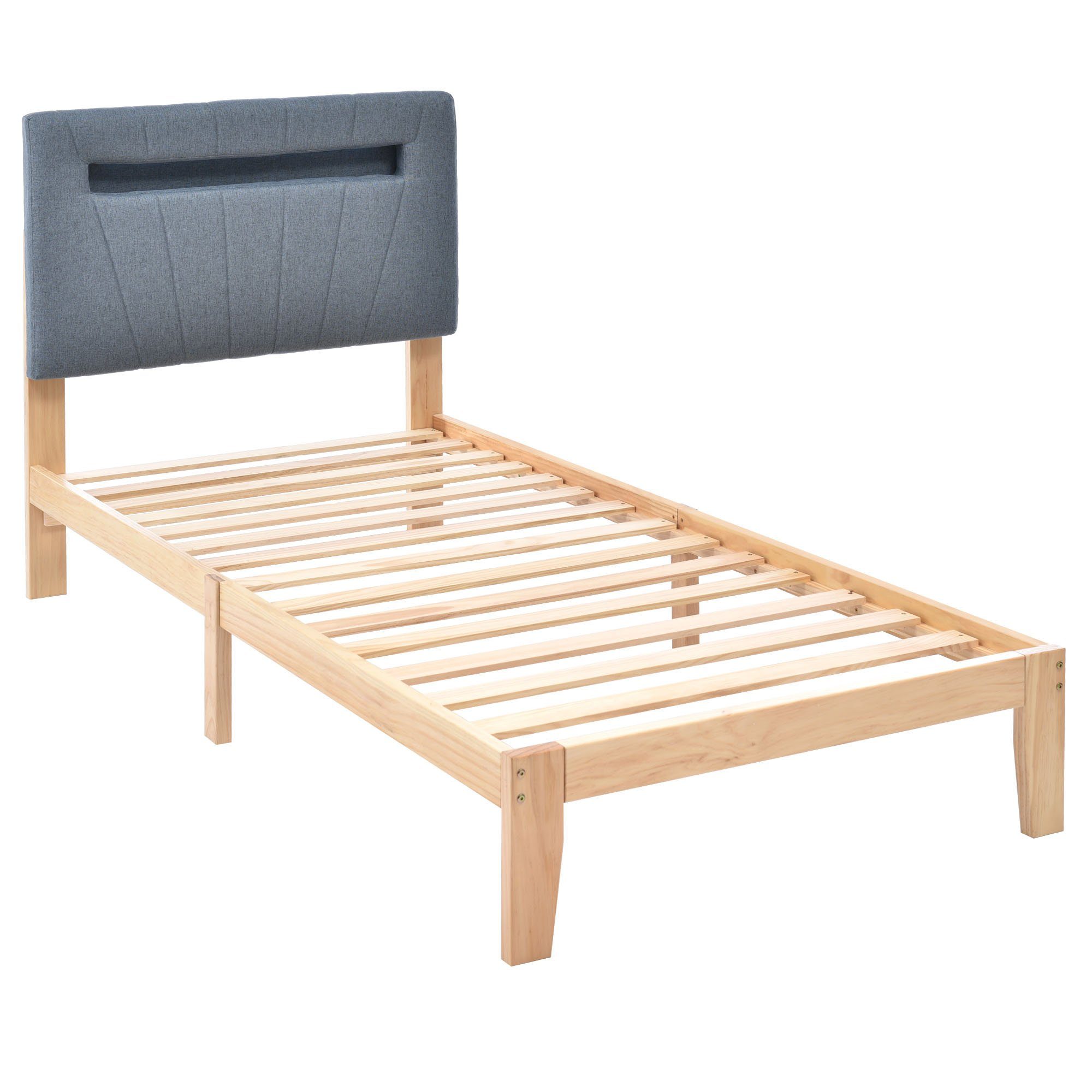 Massivholzbett (Einzelbett Jugendbett), mit LED-Beleuchtung & Polsterkopfteil, 90x200cm
