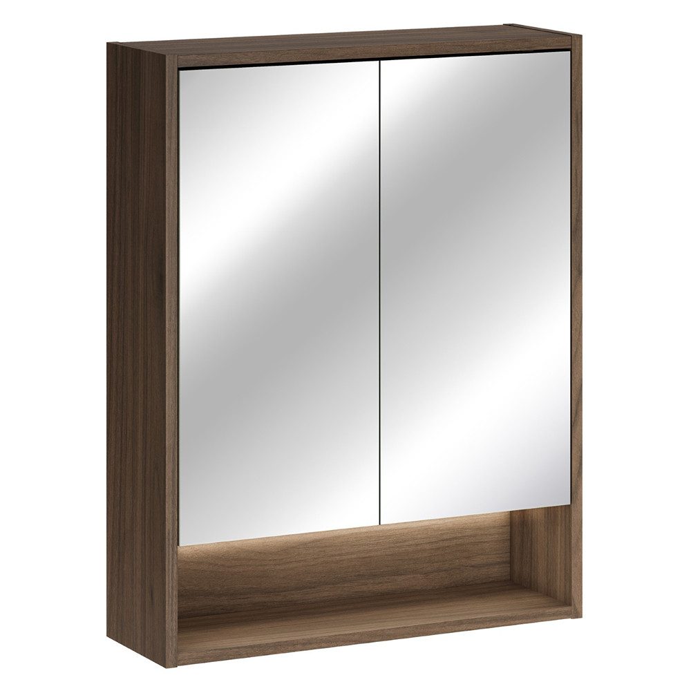 Lomadox Spiegelschrank VERZUOLO-56-WALNUT 60 cm breit in Walnuss, 2-türig, inkl. LED-Beleuchtung