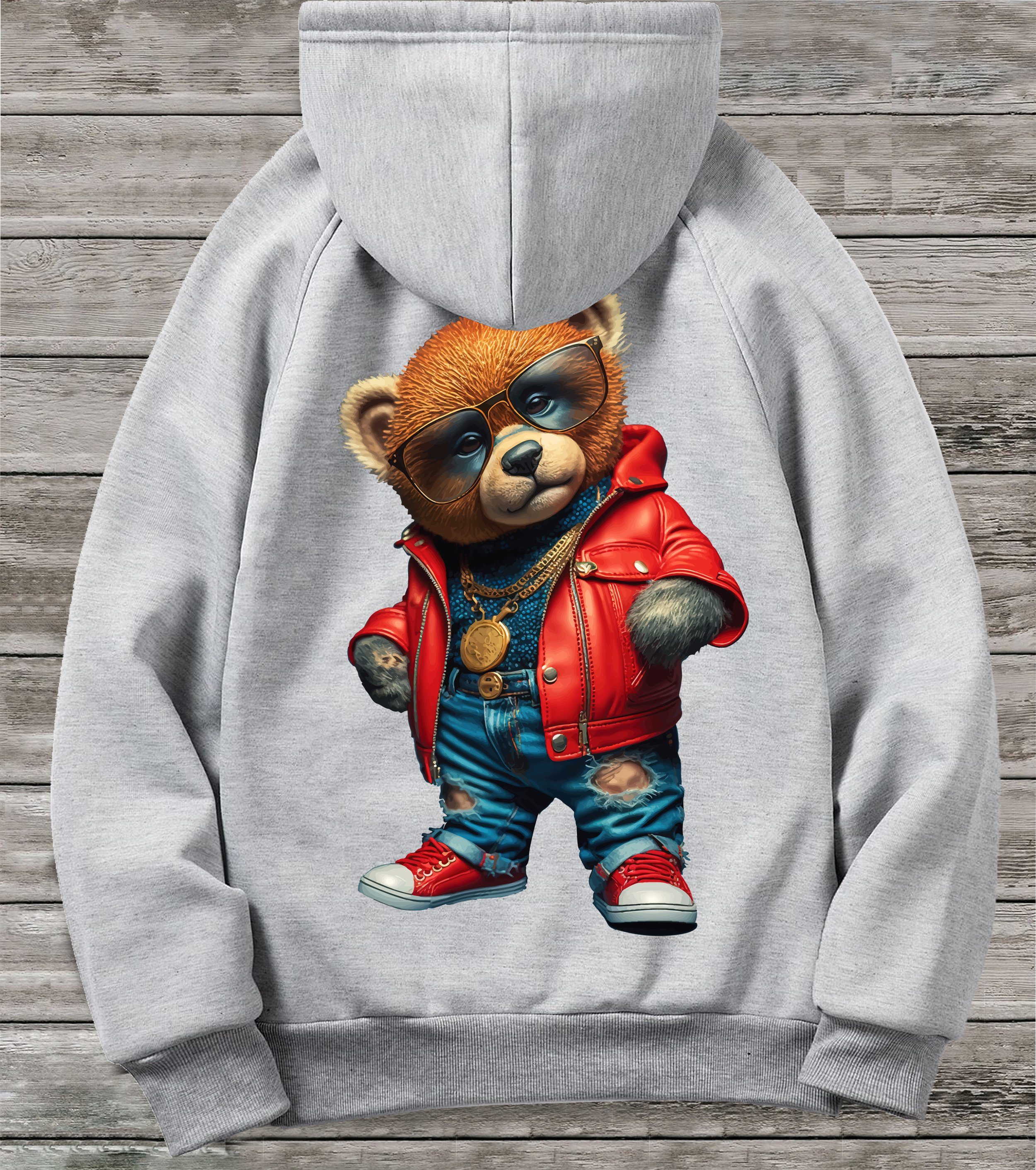 RMK Kapuzenpullover Herren Hoodie Longsleeve mit Gangster Bärenmotiv mit Ka günstig online kaufen
