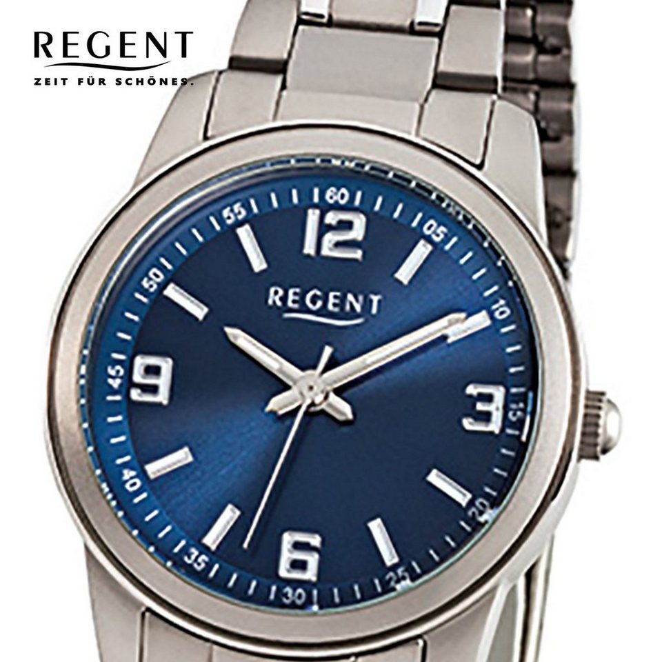 Regent Quarzuhr Regent Damen-Armbanduhr silber grau Analog, Damen  Armbanduhr rund, klein (ca. 27mm), Titanarmband