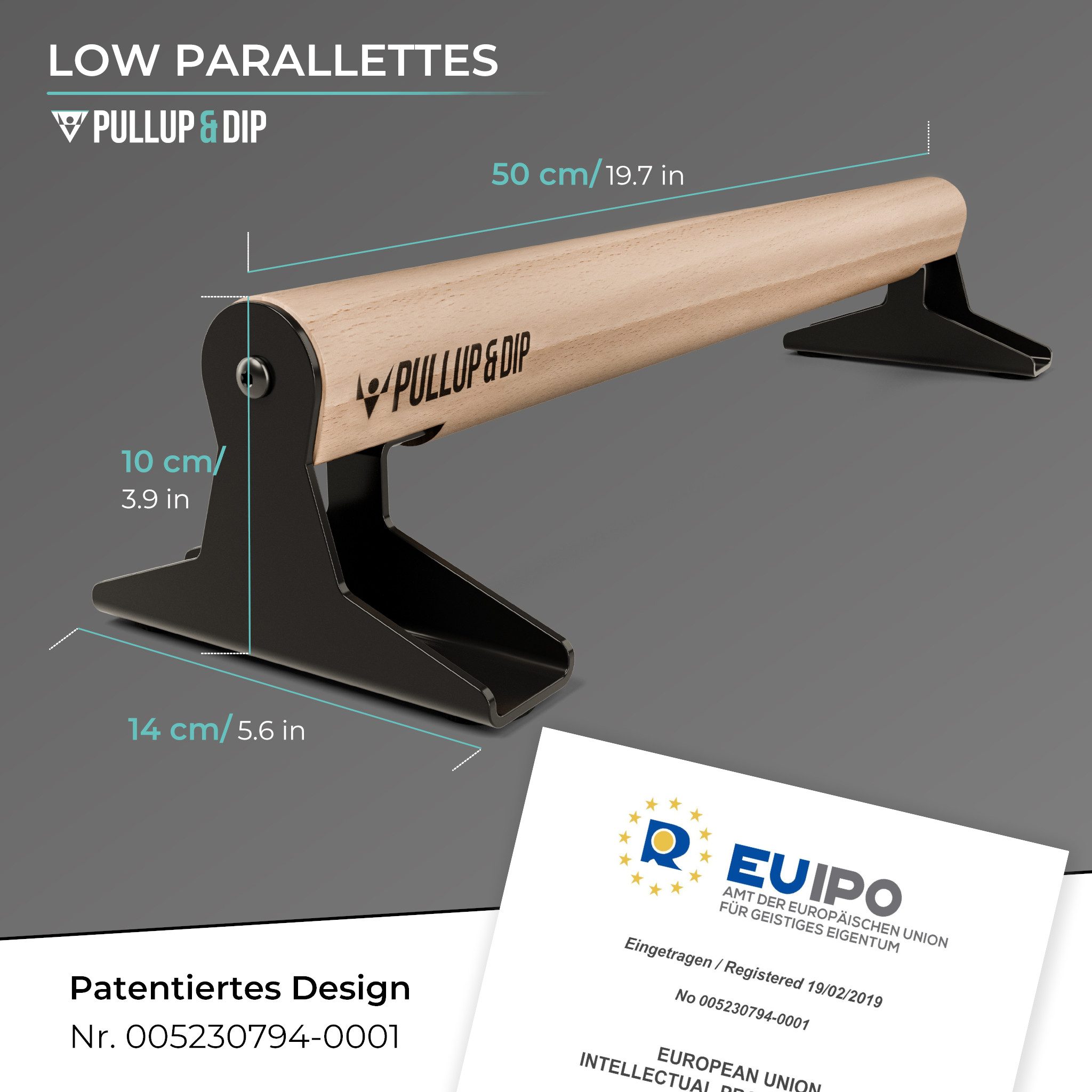 Pullup & Dip Handstandtrainer Holz Parallettes, Low oder Medium mit ergonomischem Holz Griff (1-St), Material: Holz, Buchenholz
