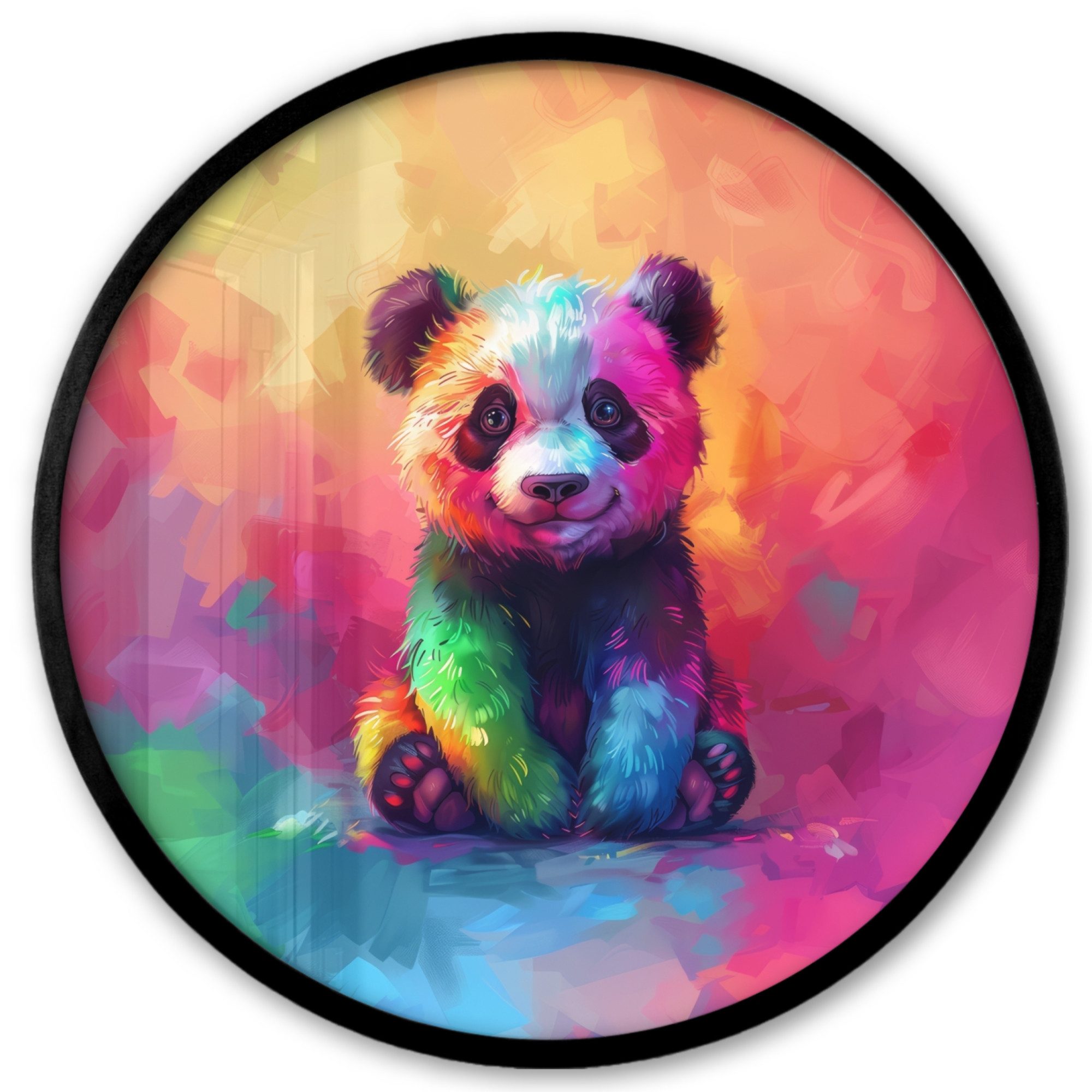 Poster Rund - Panda - Tiere - Bunt - Neon