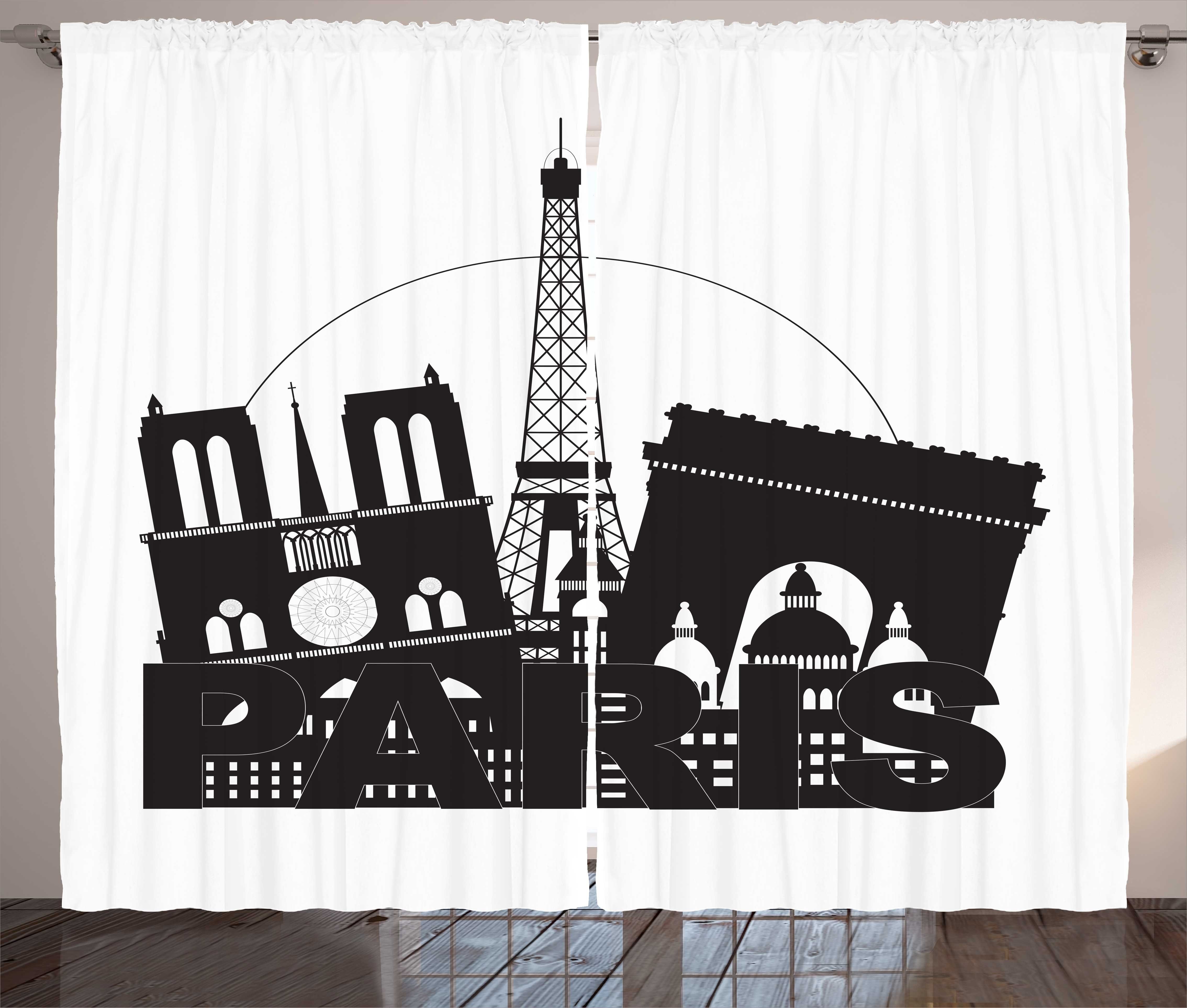 Gardine Schlafzimmer Kräuselband Vorhang mit Schlaufen und Haken, Abakuhaus, Eiffelturm Bold Monotone Paris