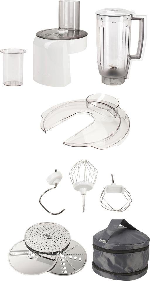 BOSCH Küchenmaschine Serie 4 MUM58L20, Durchlaufschnitzler, Mixer, grau, 1000 W, 3 Scheiben, Schüssel, Knethaken/Rühr-/Silikonbesen, spülmaschinenfest