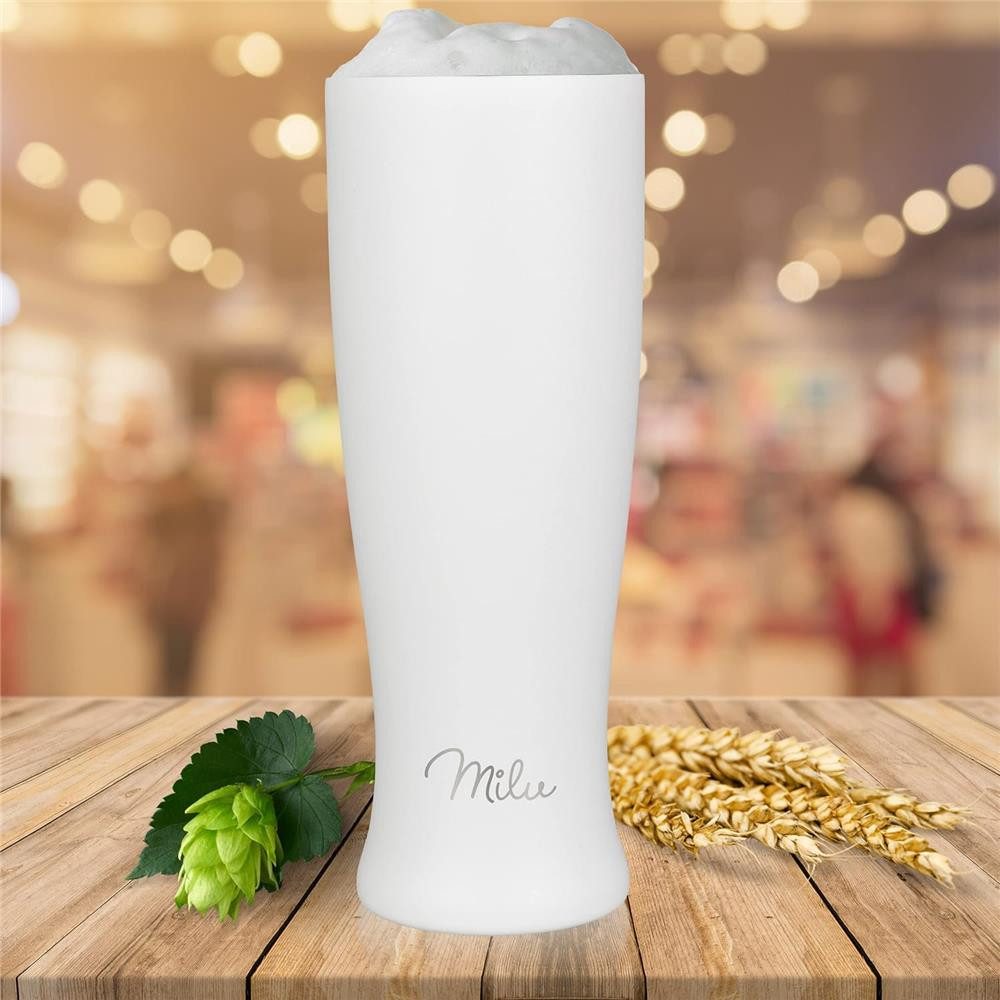 Milu Bierglas Weizenbierglas mit Deckel, Edelstahl, 500 ml, isoliert mit Deckel