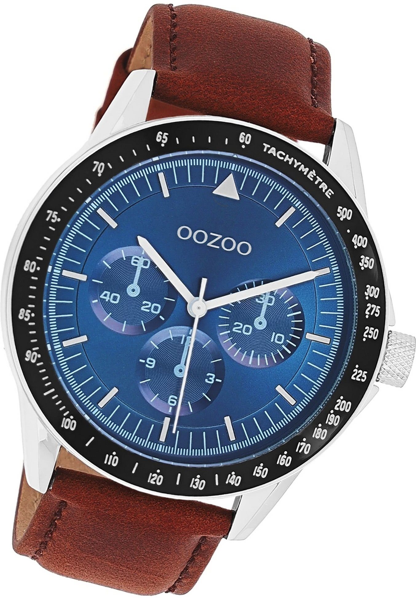 OOZOO Quarzuhr Oozoo Herren Armbanduhr Timepieces, Herrenuhr Lederarmband braun, rundes Gehäuse, groß (ca. 45mm)
