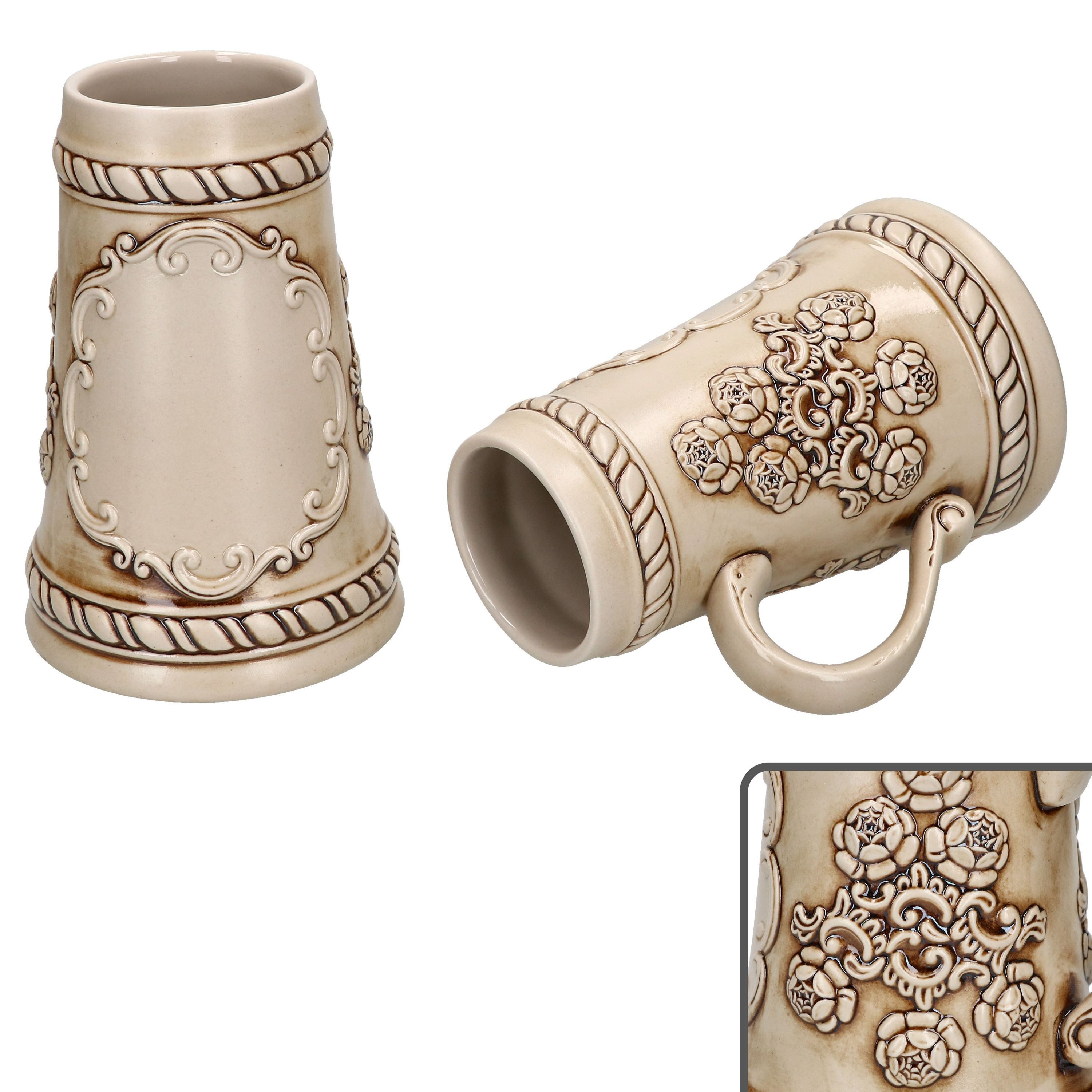 MamboCat Bierglas 2x Ruhpolding-Krug mit Henkel 0,5L 2 Personen beige Bierkrug Humpen, Keramik