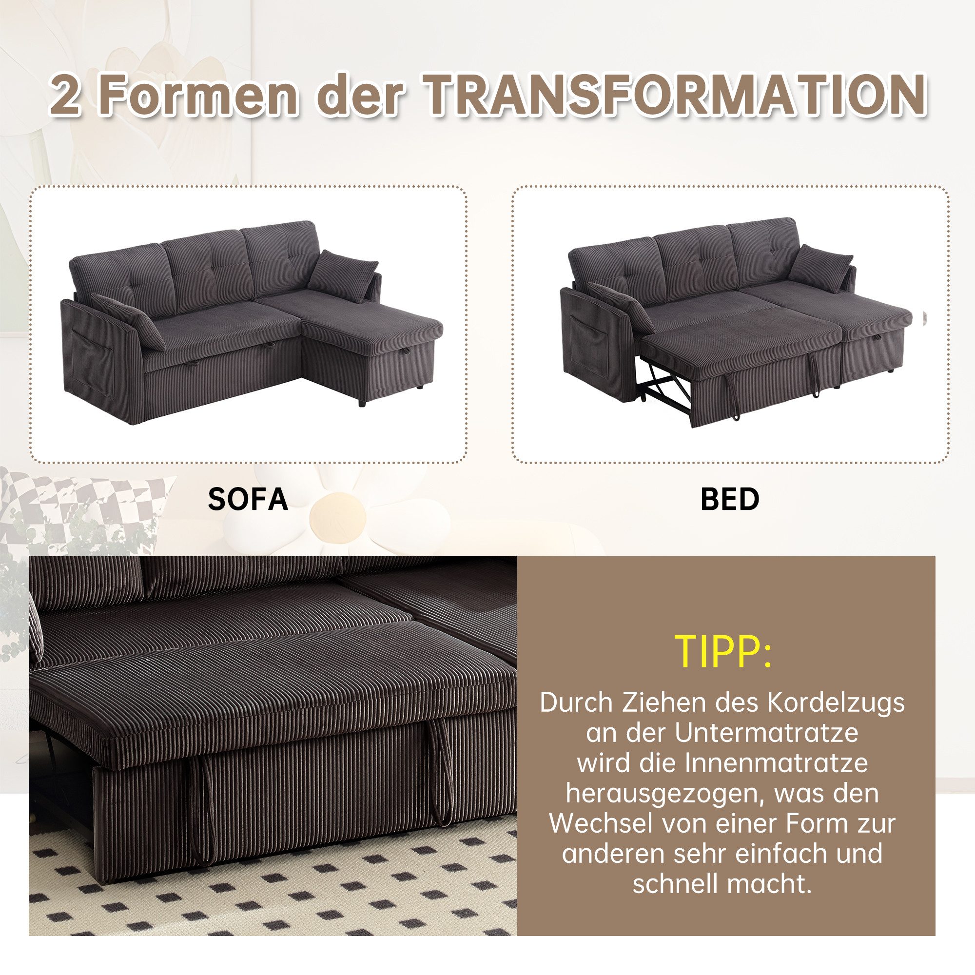 Yorbay Schlafsofa Ecksofa mit Bettfunktion und günstig online kaufen
